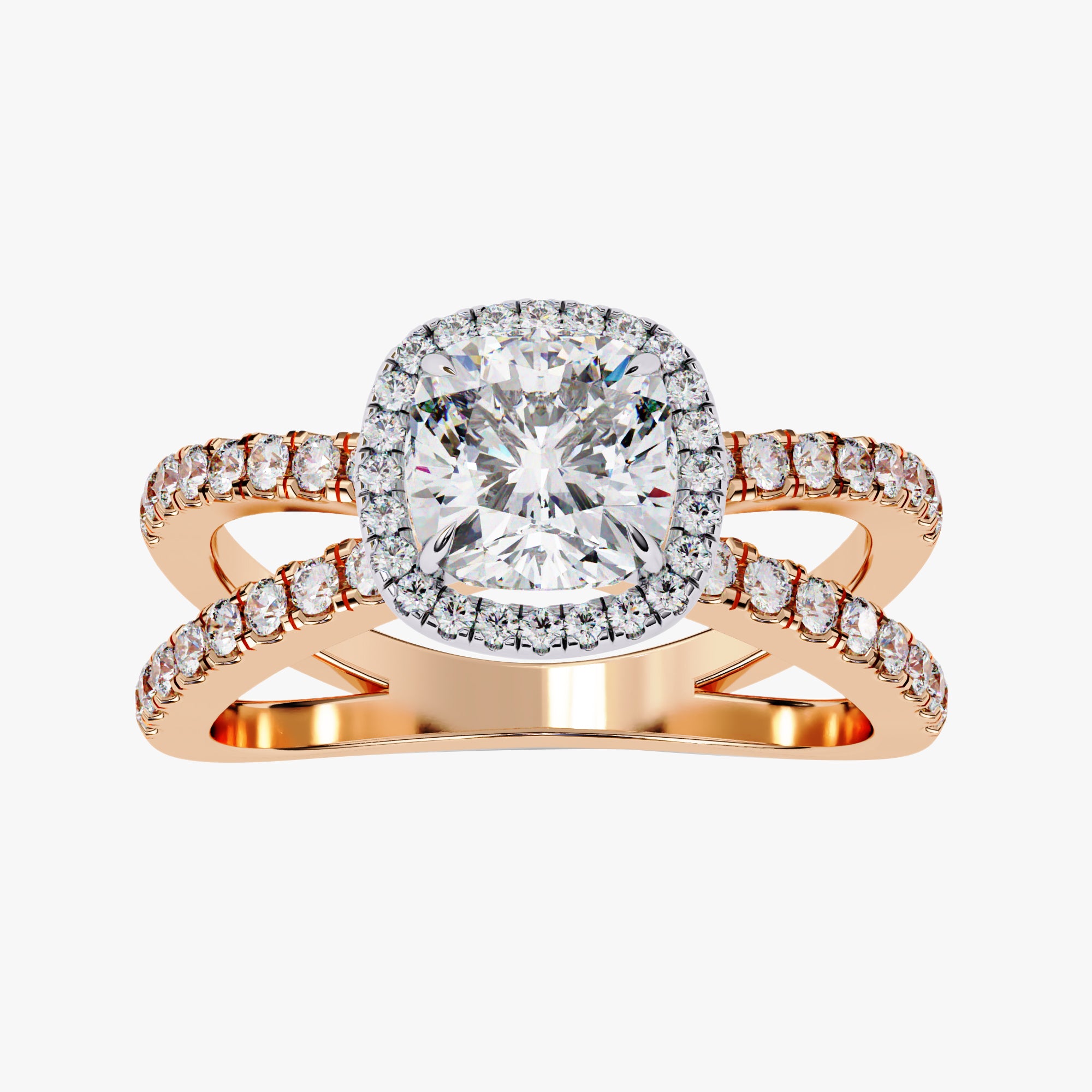 2.25 Carat Kara Cushion Cut Split Shank Halo Lab Grown Diamond Engagement Ring