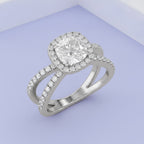 2.25 Carat Kara Cushion Cut Split Shank Halo Lab Grown Diamond Engagement Ring