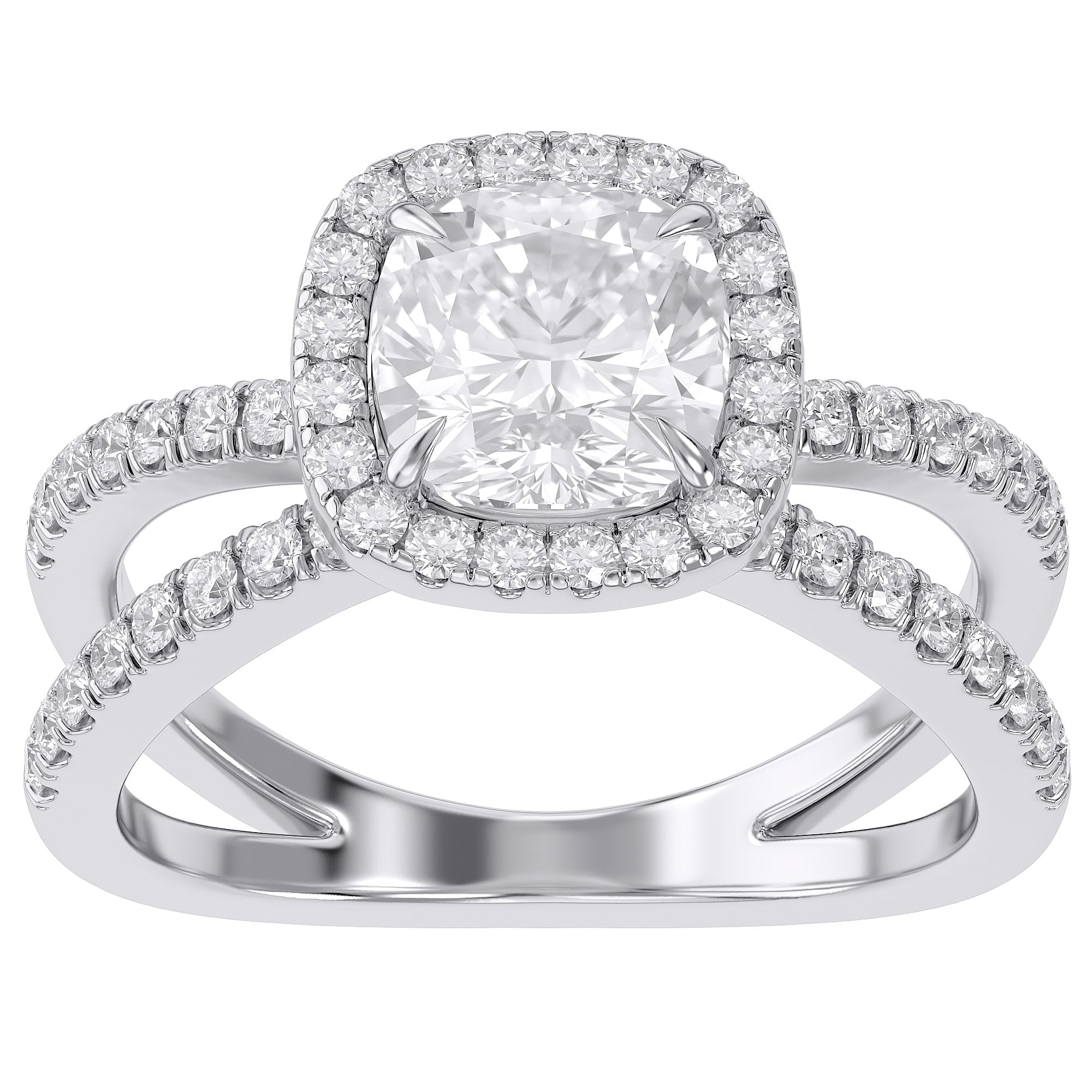 2.25 Carat Kara Cushion Cut Split Shank Halo Lab Grown Diamond Engagement Ring