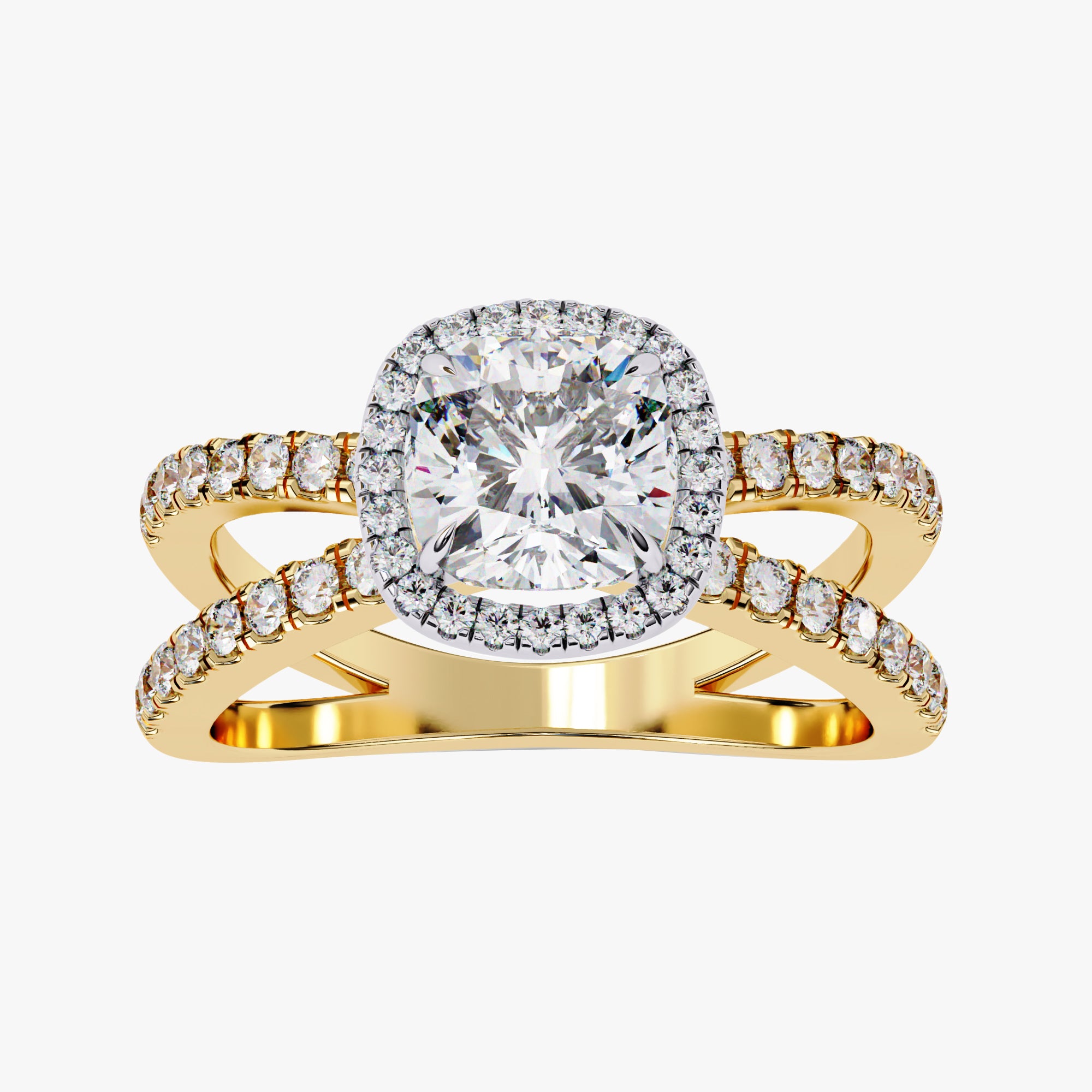 2.25 Carat Kara Cushion Cut Split Shank Halo Lab Grown Diamond Engagement Ring