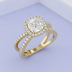 2.25 Carat Kara Cushion Cut Split Shank Halo Lab Grown Diamond Engagement Ring