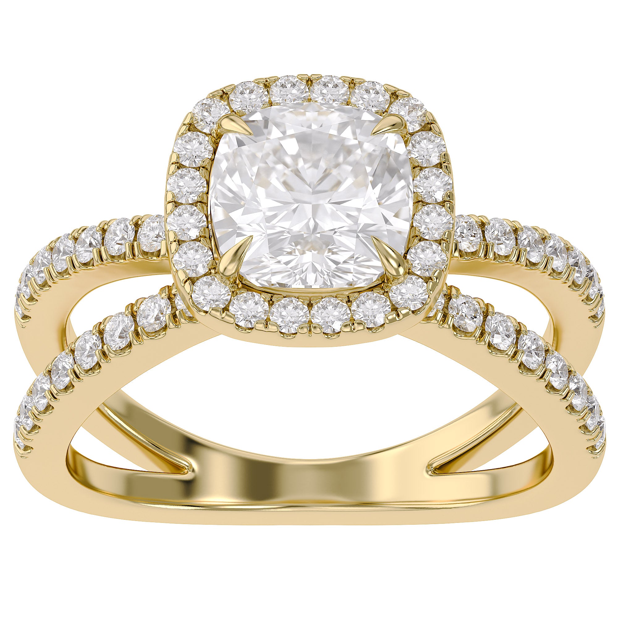 2.25 Carat Kara Cushion Cut Split Shank Halo Lab Grown Diamond Engagement Ring