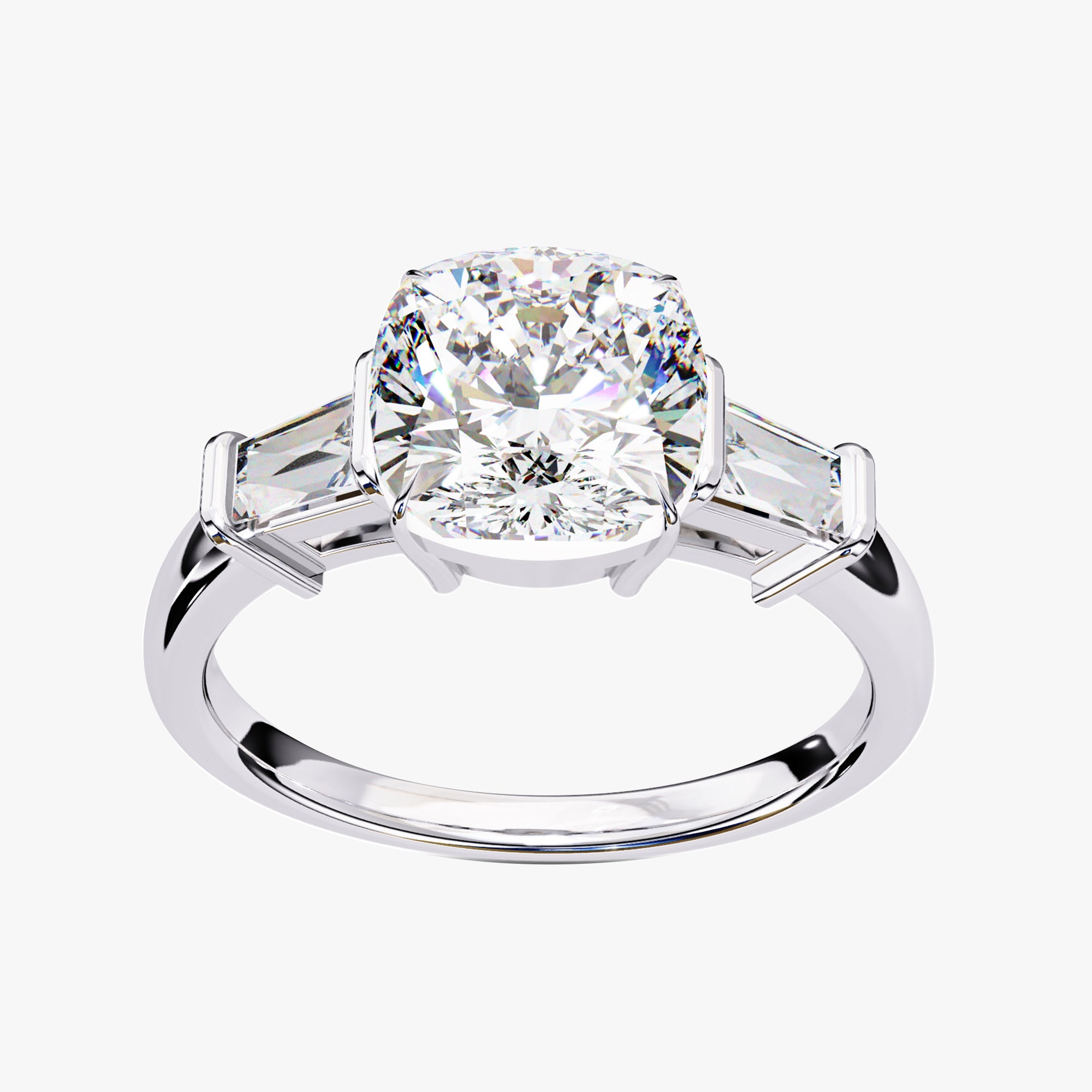 3.85 Carat Eabha Three Stone Cushion Cut Lab Grown Diamond Engagement Ring