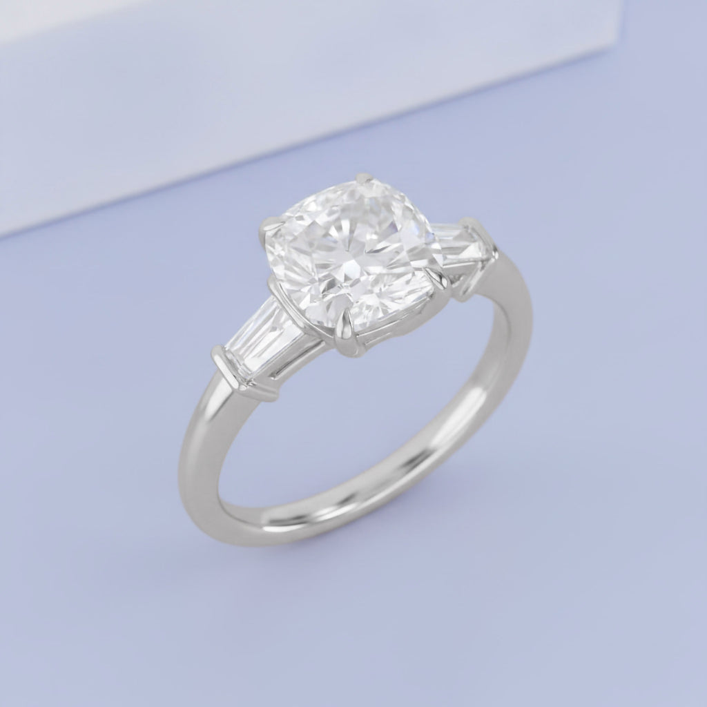 3.85 Carat Eabha Three Stone Cushion Cut Lab Grown Diamond Engagement Ring
