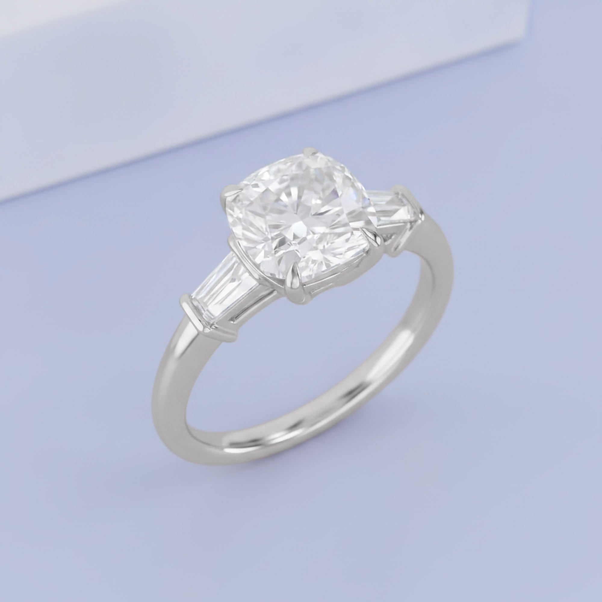 3.85 Carat Eabha Three Stone Cushion Cut Lab Grown Diamond Engagement Ring