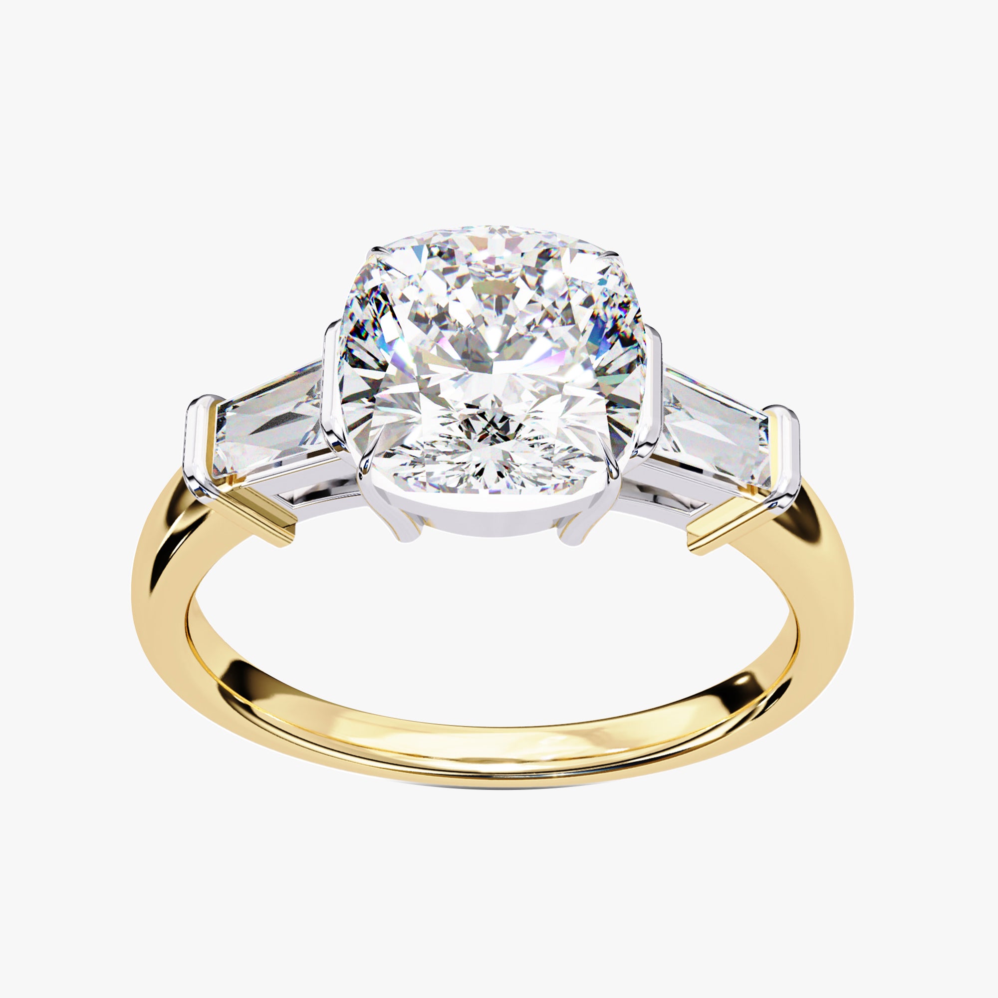 3.85 Carat Eabha Three Stone Cushion Cut Lab Grown Diamond Engagement Ring