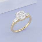 3.85 Carat Eabha Three Stone Cushion Cut Lab Grown Diamond Engagement Ring