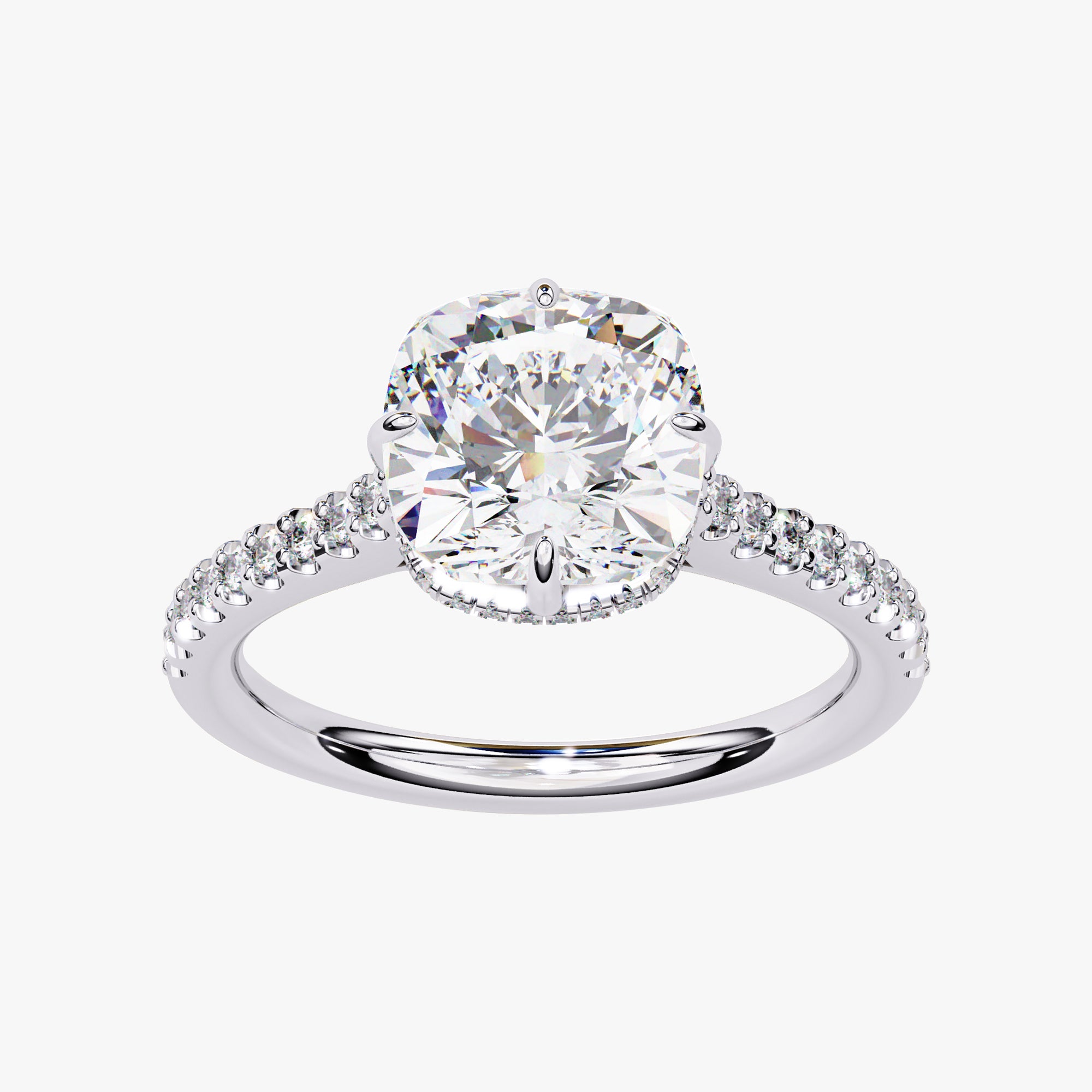 3.40 Carat Buttercup Studded Hidden Halo Lab Grown Diamond Engagement Ring