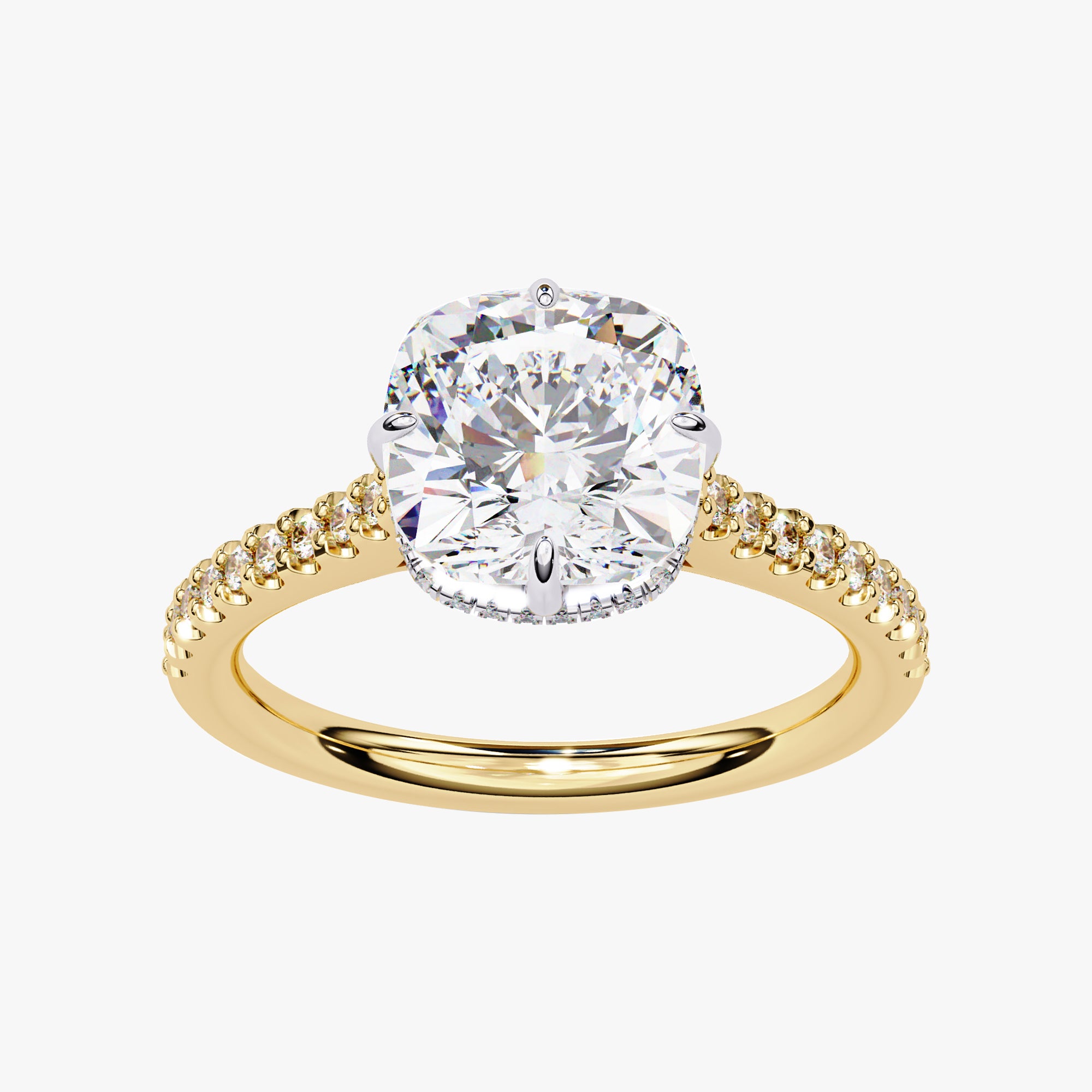 3.40 Carat Buttercup Studded Hidden Halo Lab Grown Diamond Engagement Ring