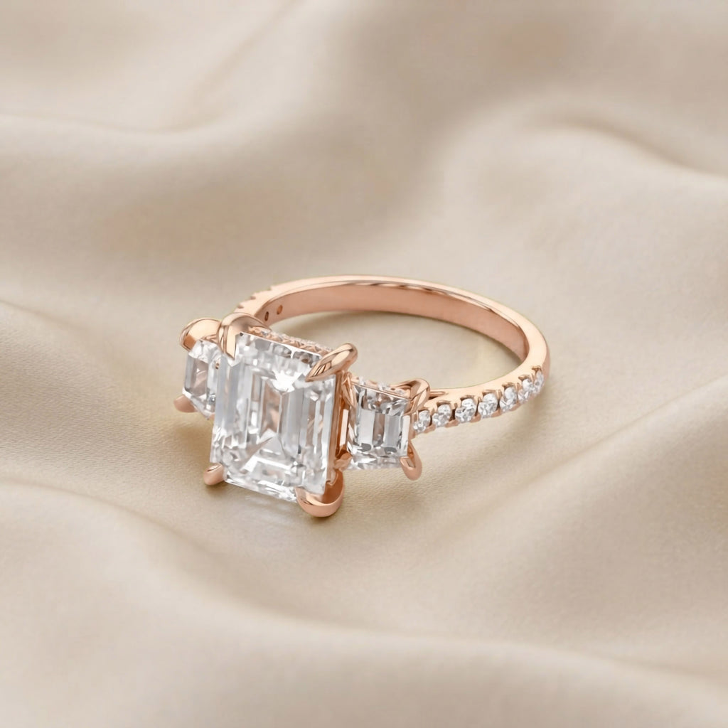 5.20 Carat Leda 3 Stone Hidden Halo Lab Grown Diamond Engagement Ring
