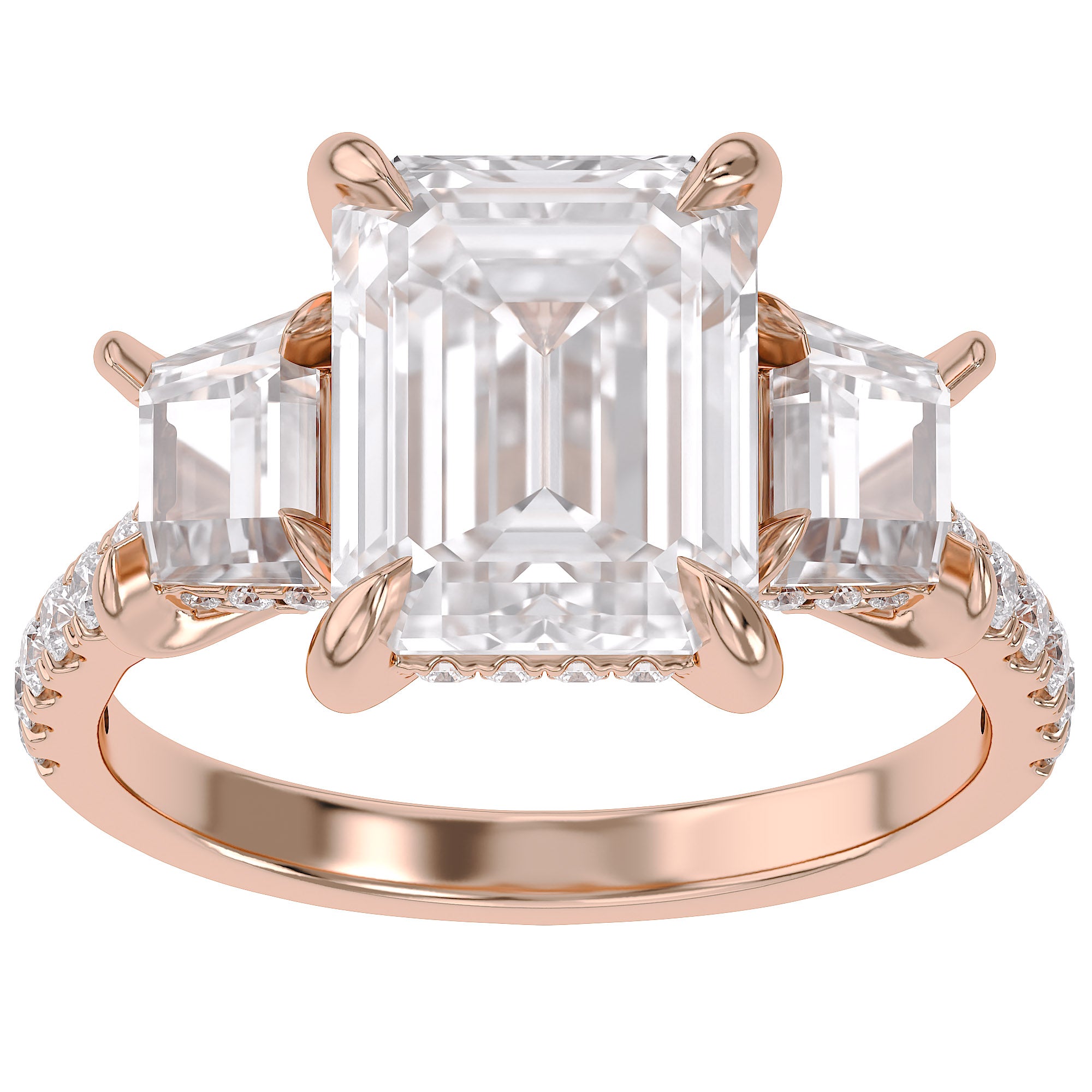 5.20 Carat Leda 3 Stone Hidden Halo Lab Grown Diamond Engagement Ring
