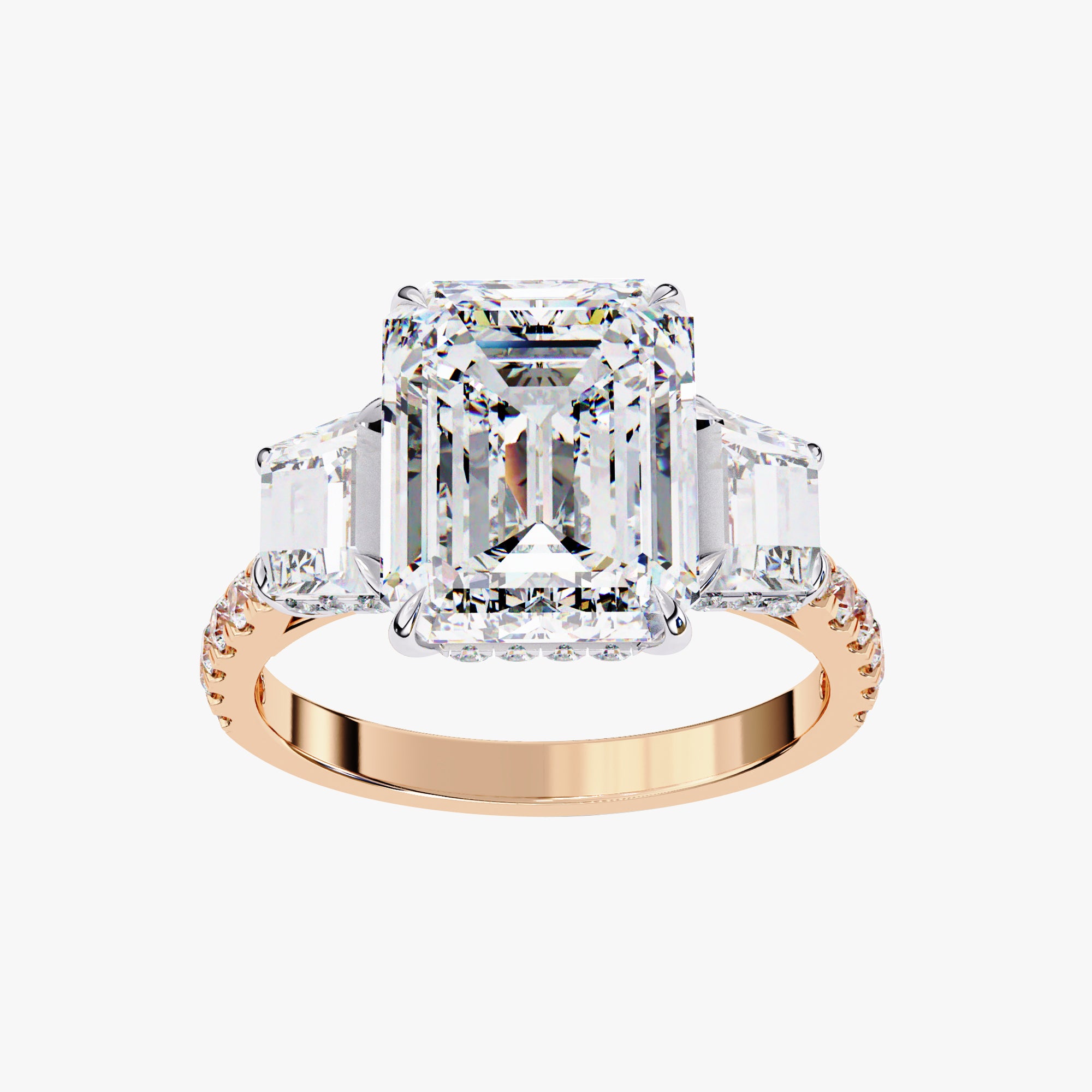 5.20 Carat Leda 3 Stone Hidden Halo Lab Grown Diamond Engagement Ring