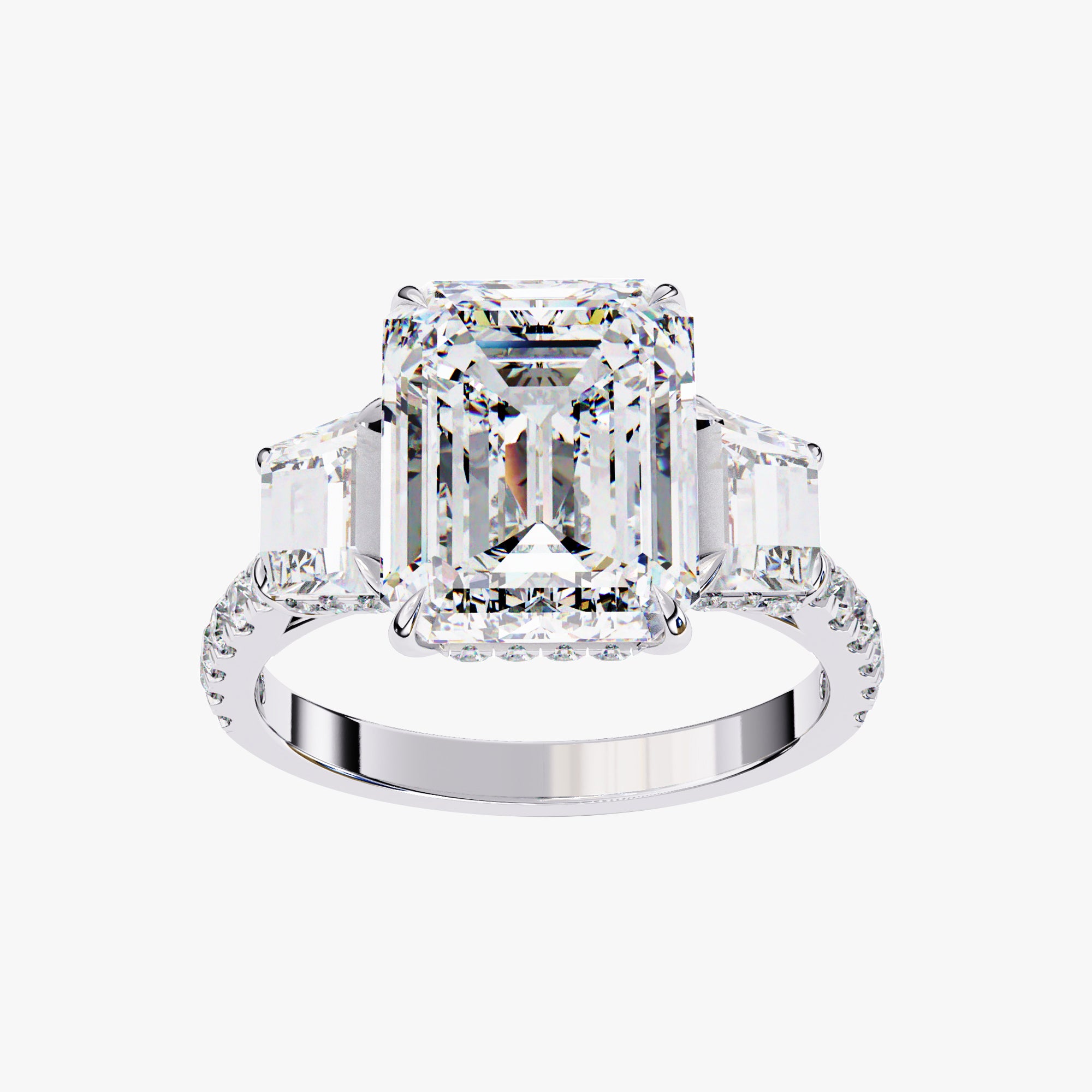 5.20 Carat Leda 3 Stone Hidden Halo Lab Grown Diamond Engagement Ring