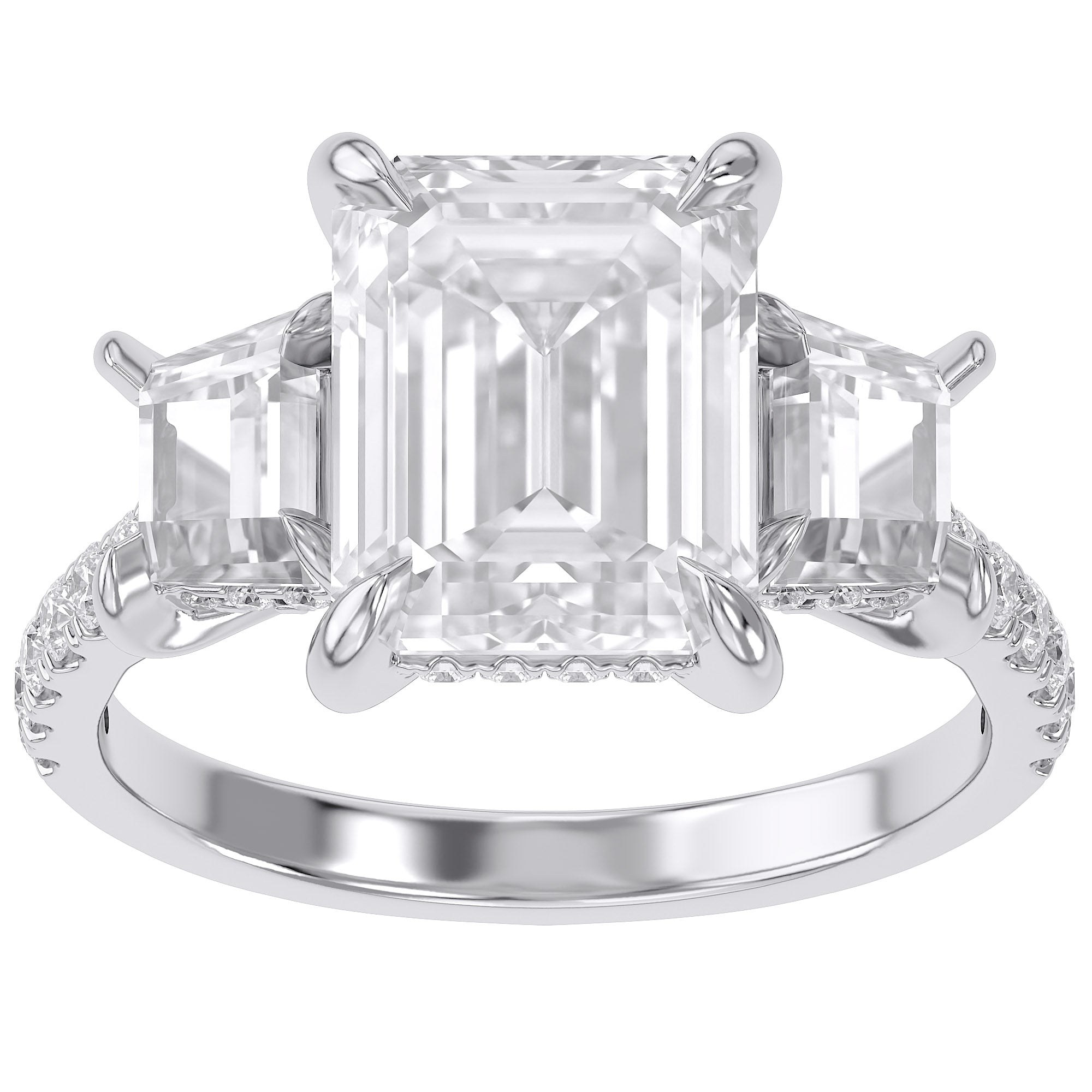 5.20 Carat Leda 3 Stone Hidden Halo Lab Grown Diamond Engagement Ring