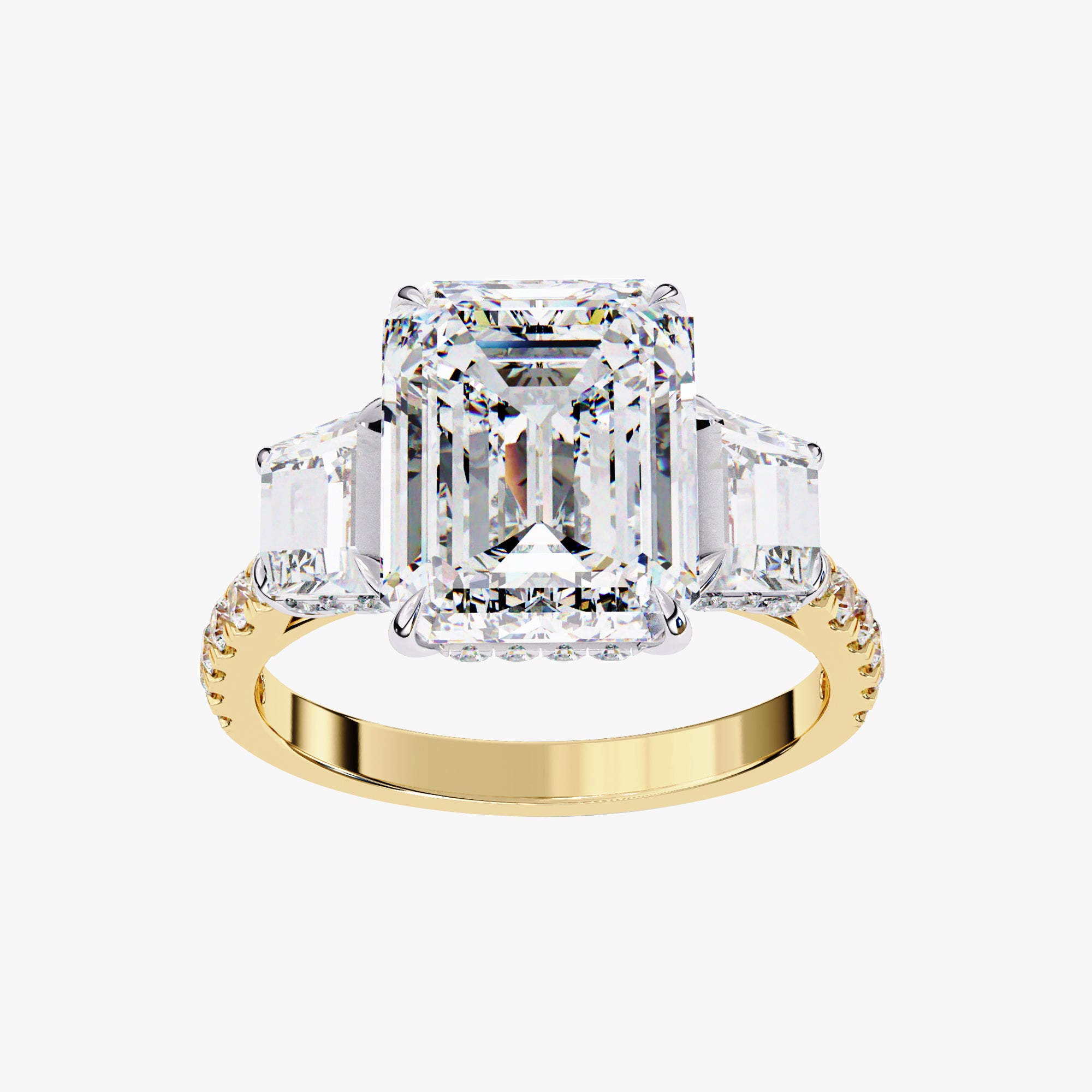 5.20 Carat Leda 3 Stone Hidden Halo Lab Grown Diamond Engagement Ring