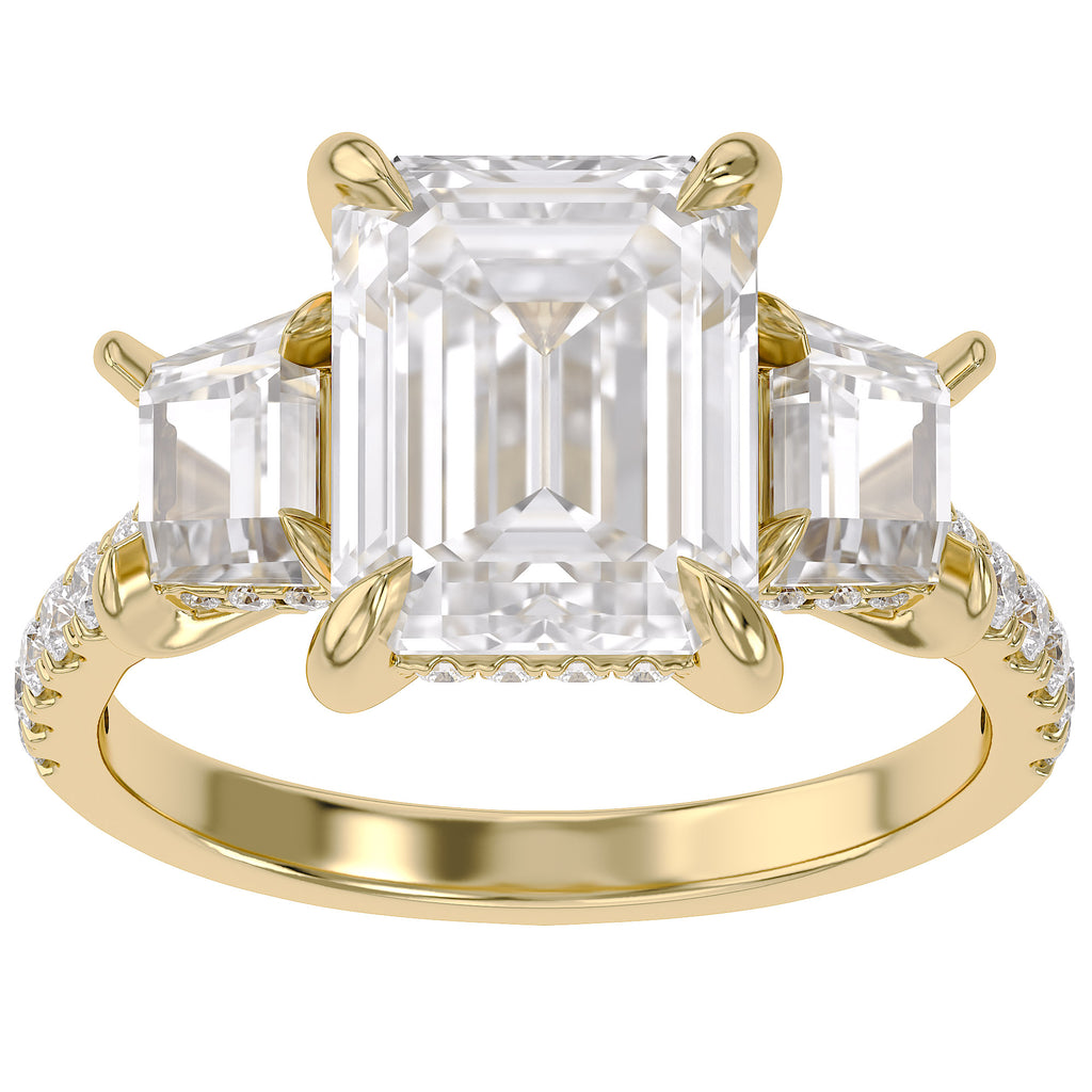 5.20 Carat Leda 3 Stone Hidden Halo Lab Grown Diamond Engagement Ring