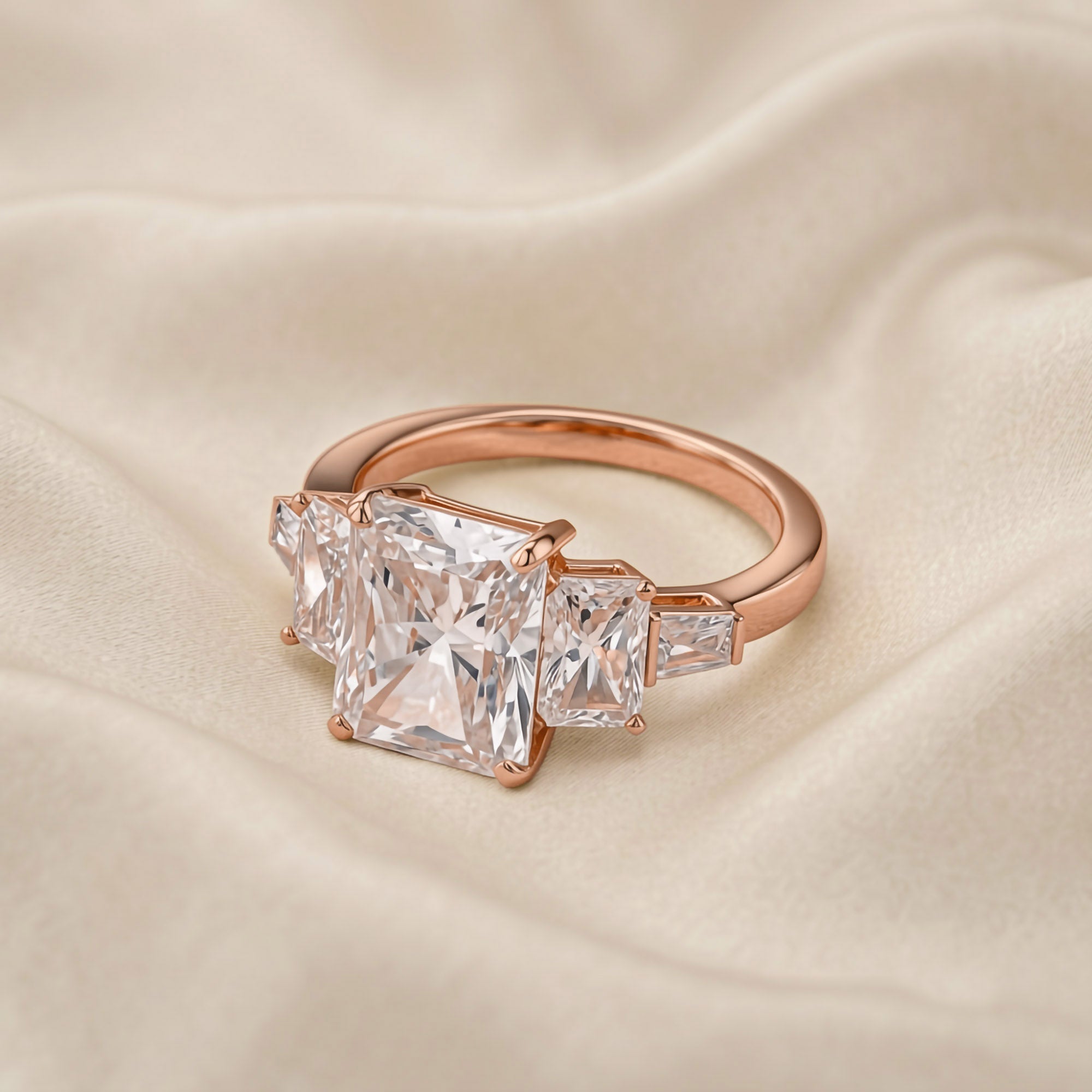 6.60 Carat  Esmarie Five Stone Radiant Cut Lab Grown Diamond Engagement Ring