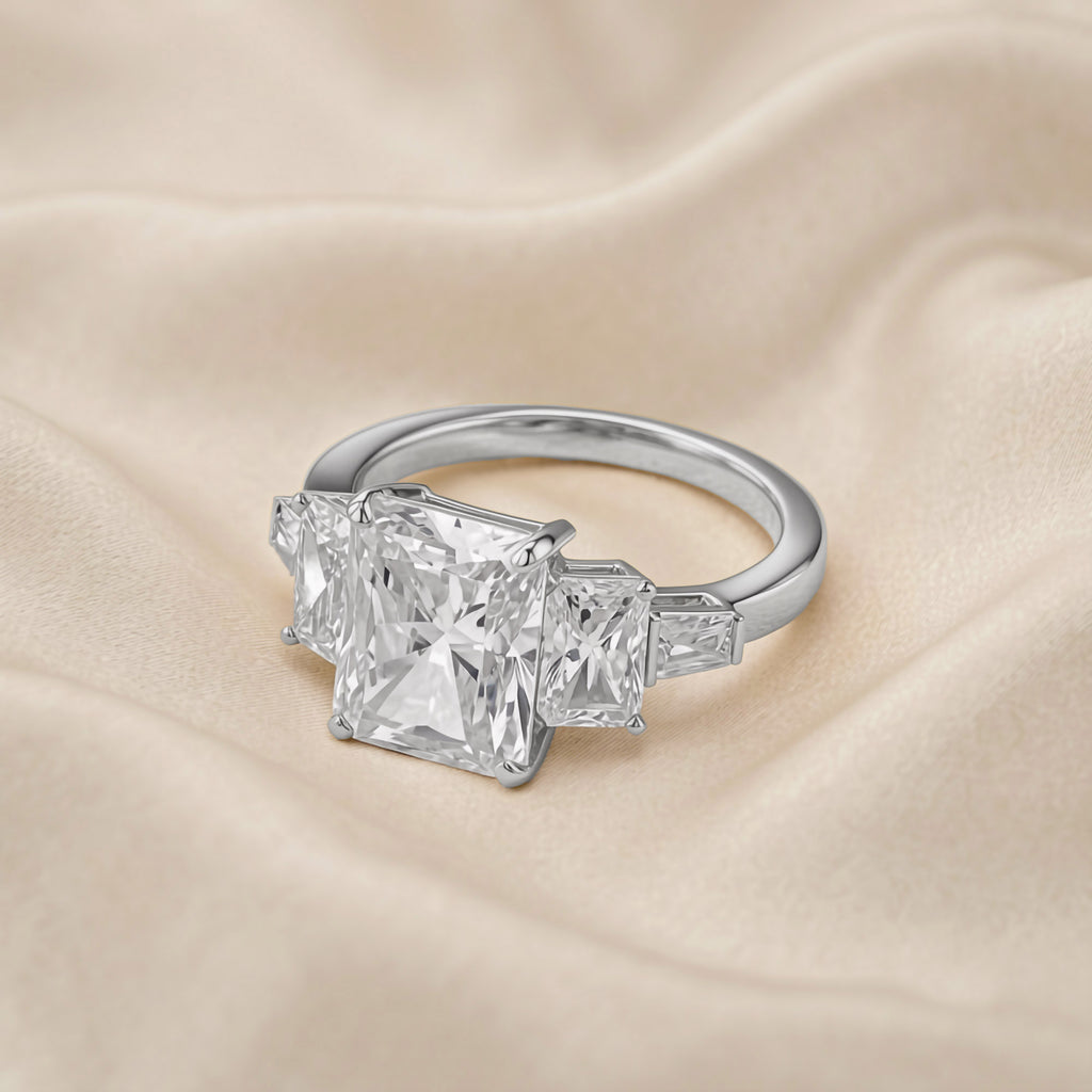 6.60 Carat  Esmarie Five Stone Radiant Cut Lab Grown Diamond Engagement Ring