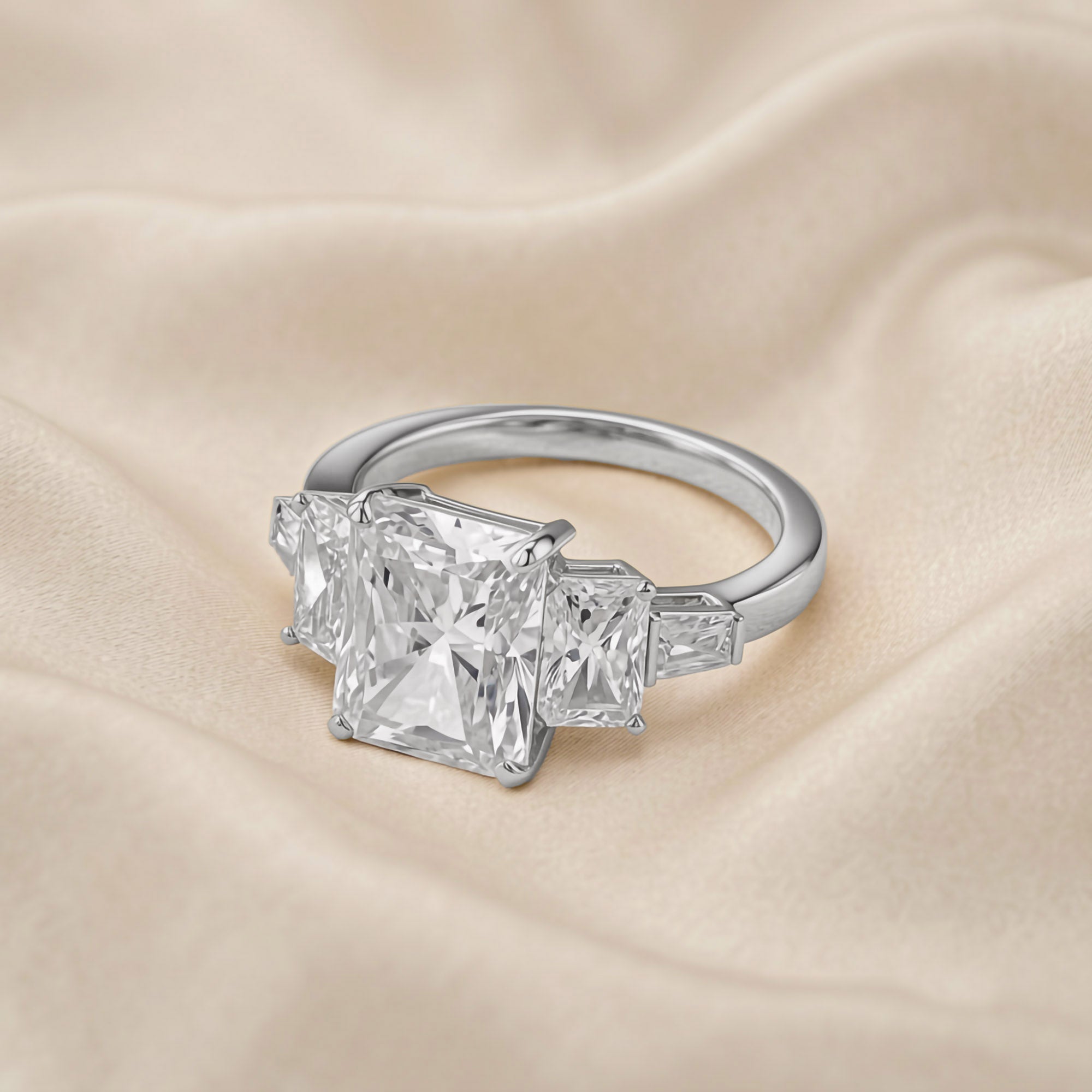 6.60 Carat  Esmarie Five Stone Radiant Cut Lab Grown Diamond Engagement Ring