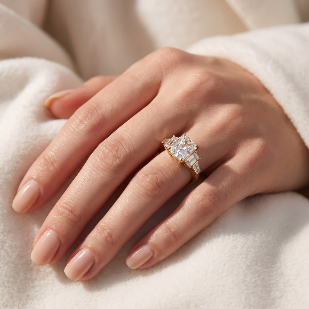 6.60 Carat  Esmarie Five Stone Radiant Cut Lab Grown Diamond Engagement Ring
