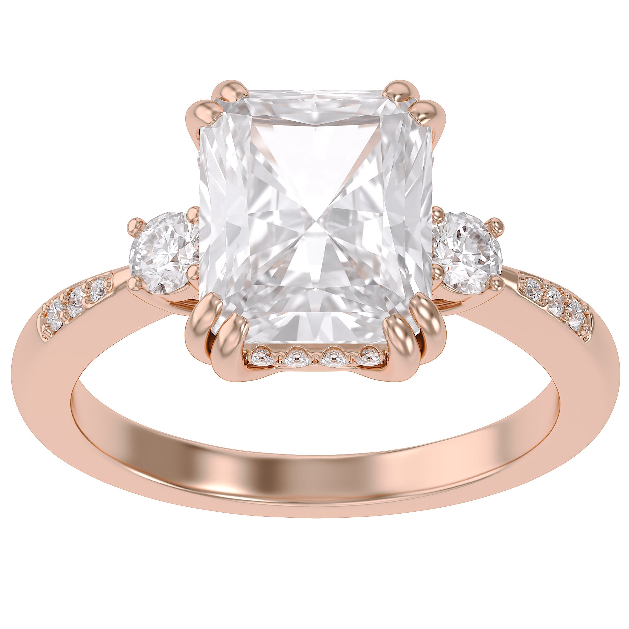 3.95 Carat Elisabeth 3 Stone Hidden Halo Lab Grown Diamond Engagement Ring