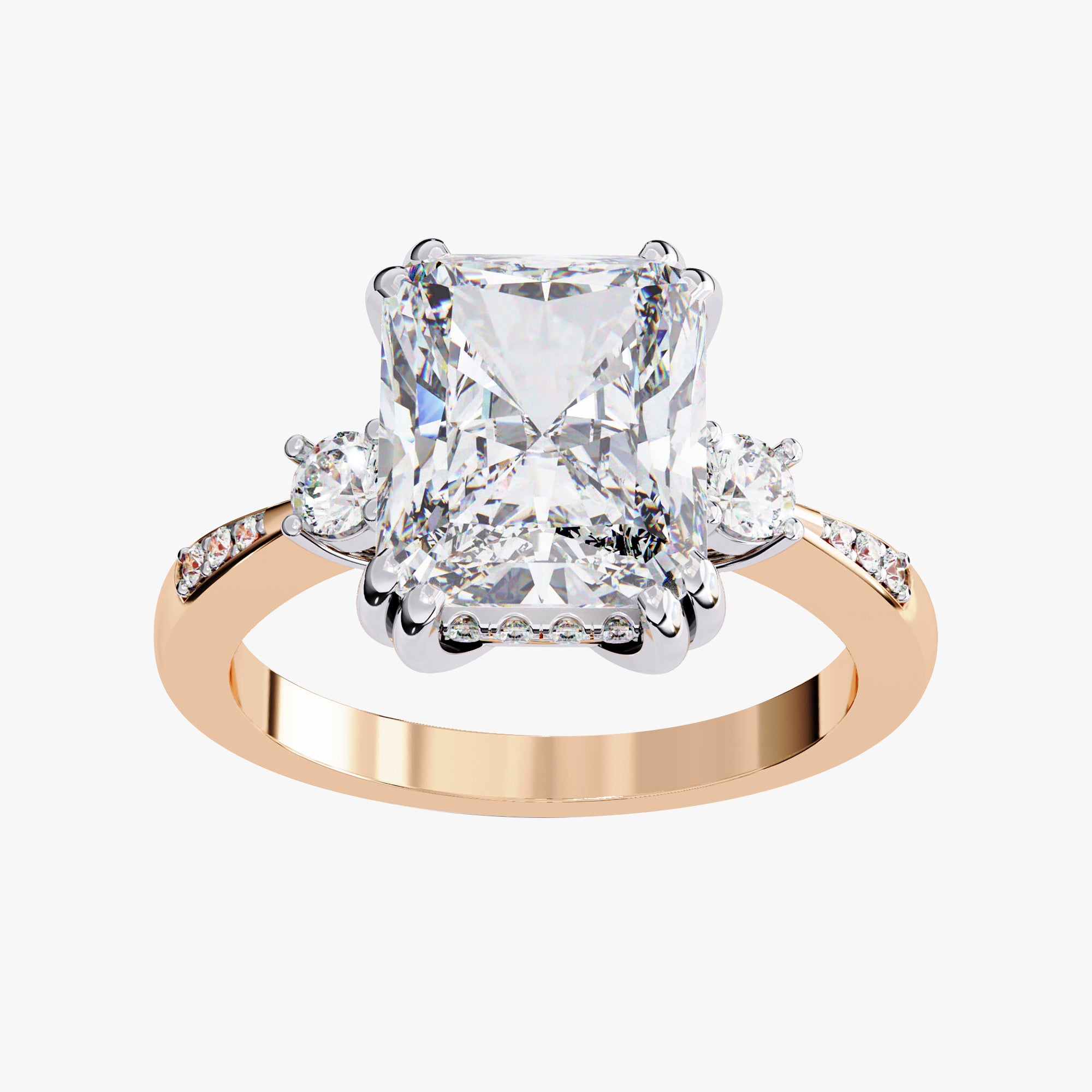 3.95 Carat Elisabeth 3 Stone Hidden Halo Lab Grown Diamond Engagement Ring