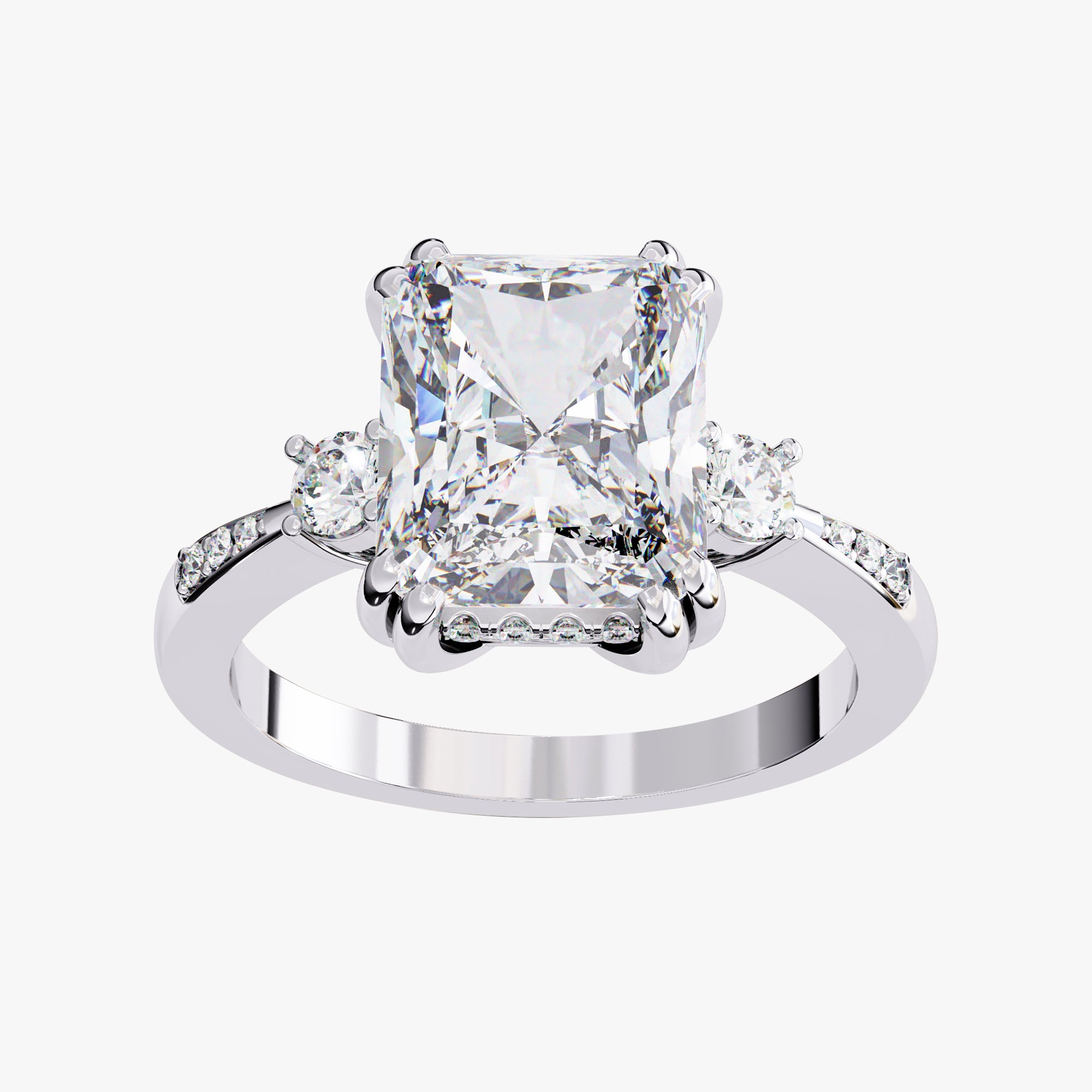 3.95 Carat Elisabeth 3 Stone Hidden Halo Lab Grown Diamond Engagement Ring