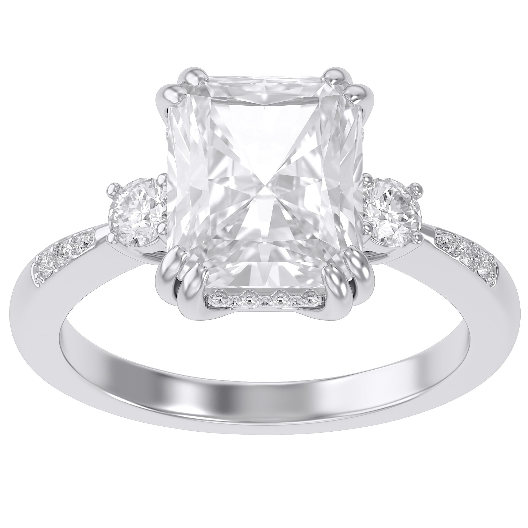 3.95 Carat Elisabeth 3 Stone Hidden Halo Lab Grown Diamond Engagement Ring