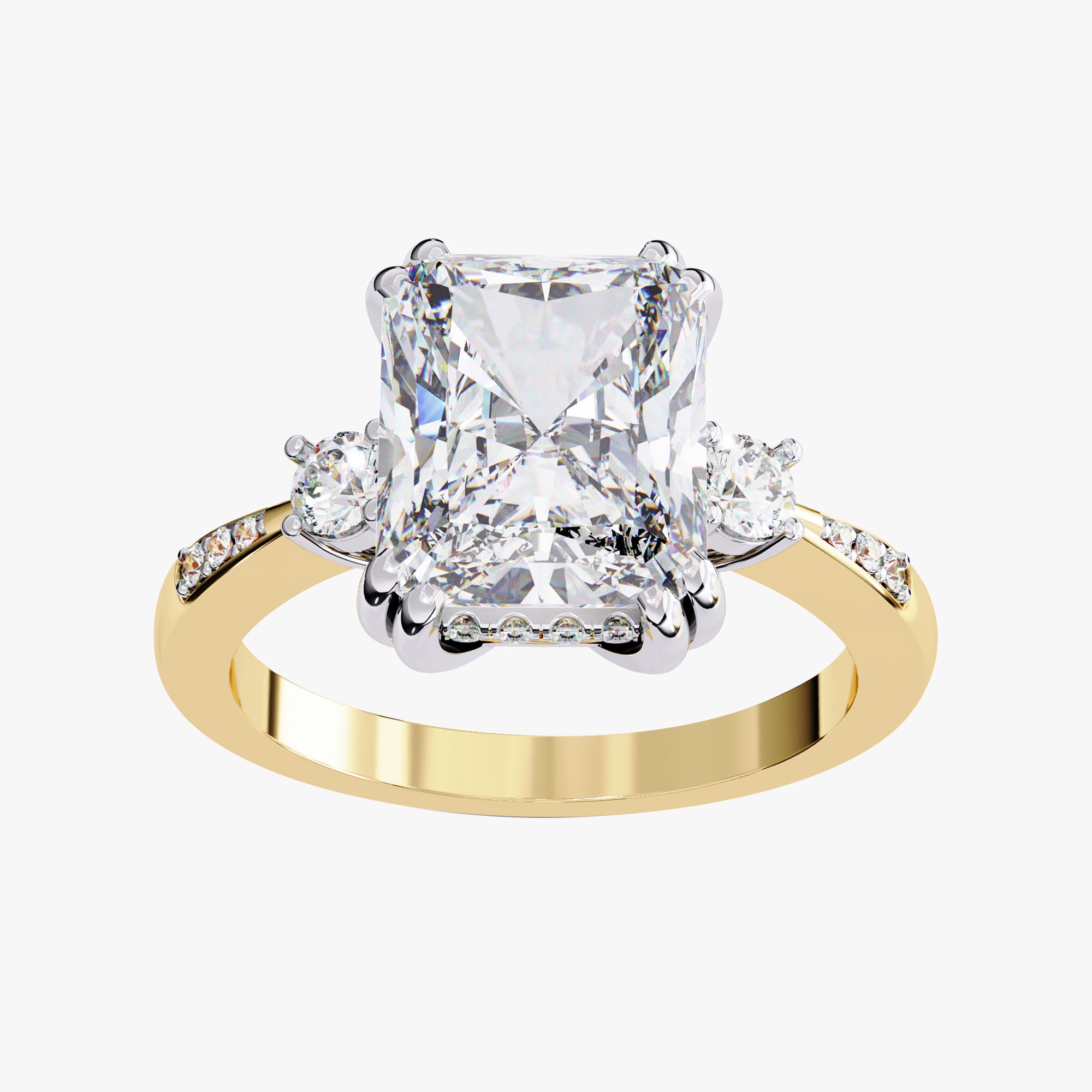 3.95 Carat Elisabeth 3 Stone Hidden Halo Lab Grown Diamond Engagement Ring