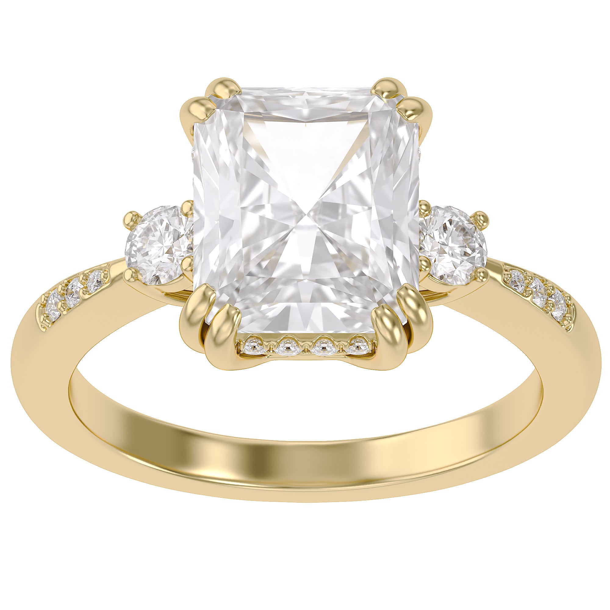 3.95 Carat Elisabeth 3 Stone Hidden Halo Lab Grown Diamond Engagement Ring