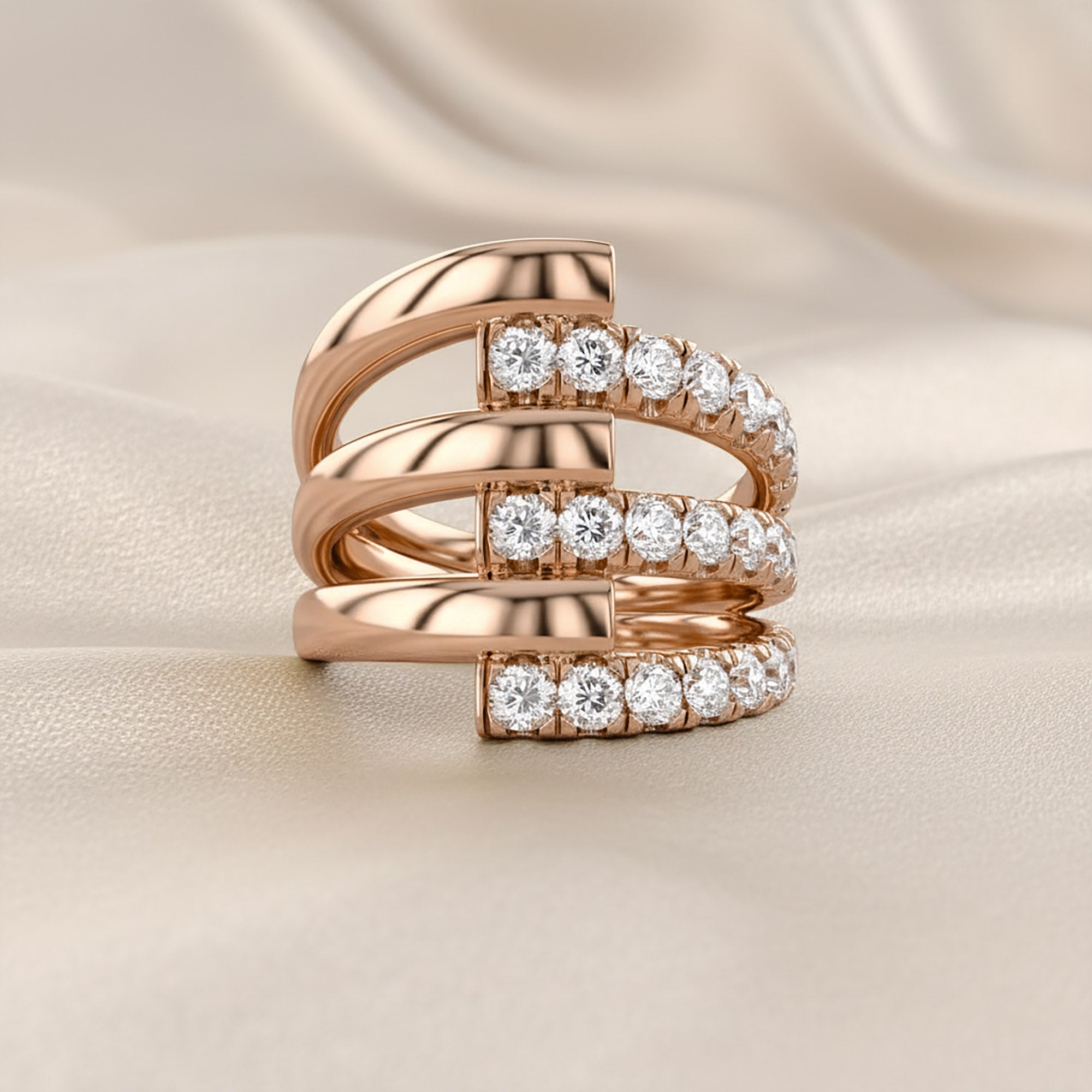 1.68 Carat Round Cut Lab Grown Diamond Three Row Engagement Ring
