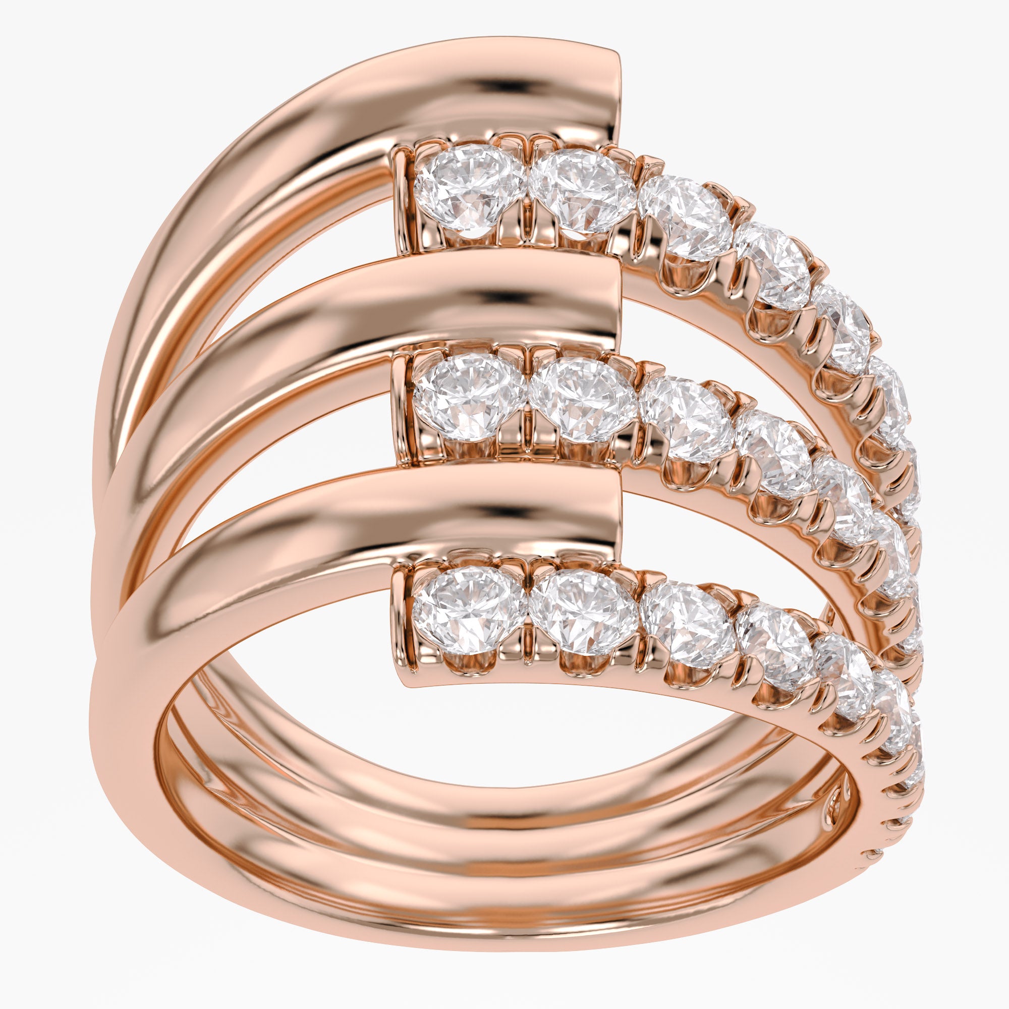 1.68 Carat Round Cut Lab Grown Diamond Three Row Engagement Ring