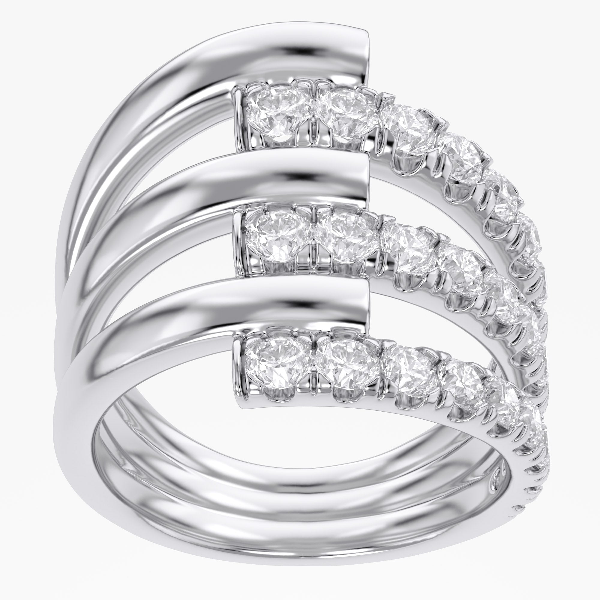 1.68 Carat Round Cut Lab Grown Diamond Three Row Engagement Ring