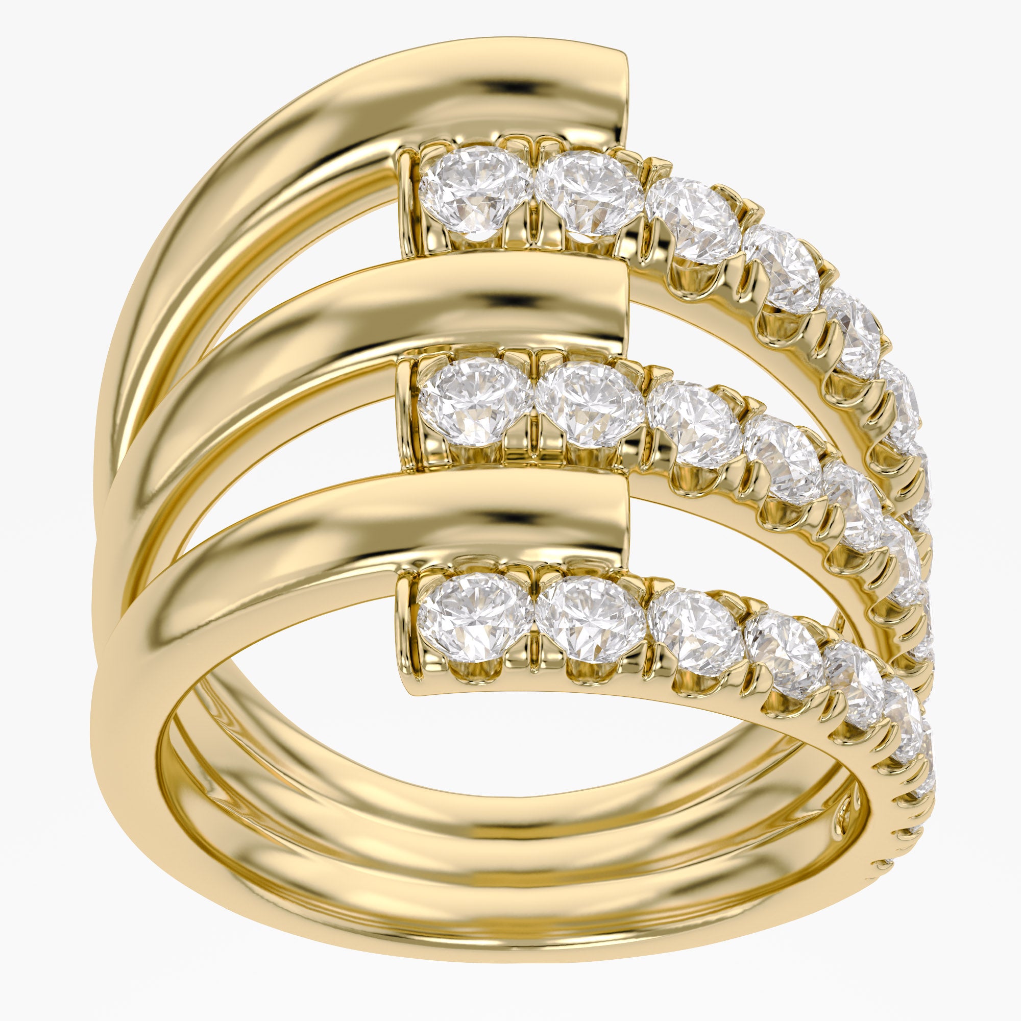 1.68 Carat Round Cut Lab Grown Diamond Three Row Engagement Ring