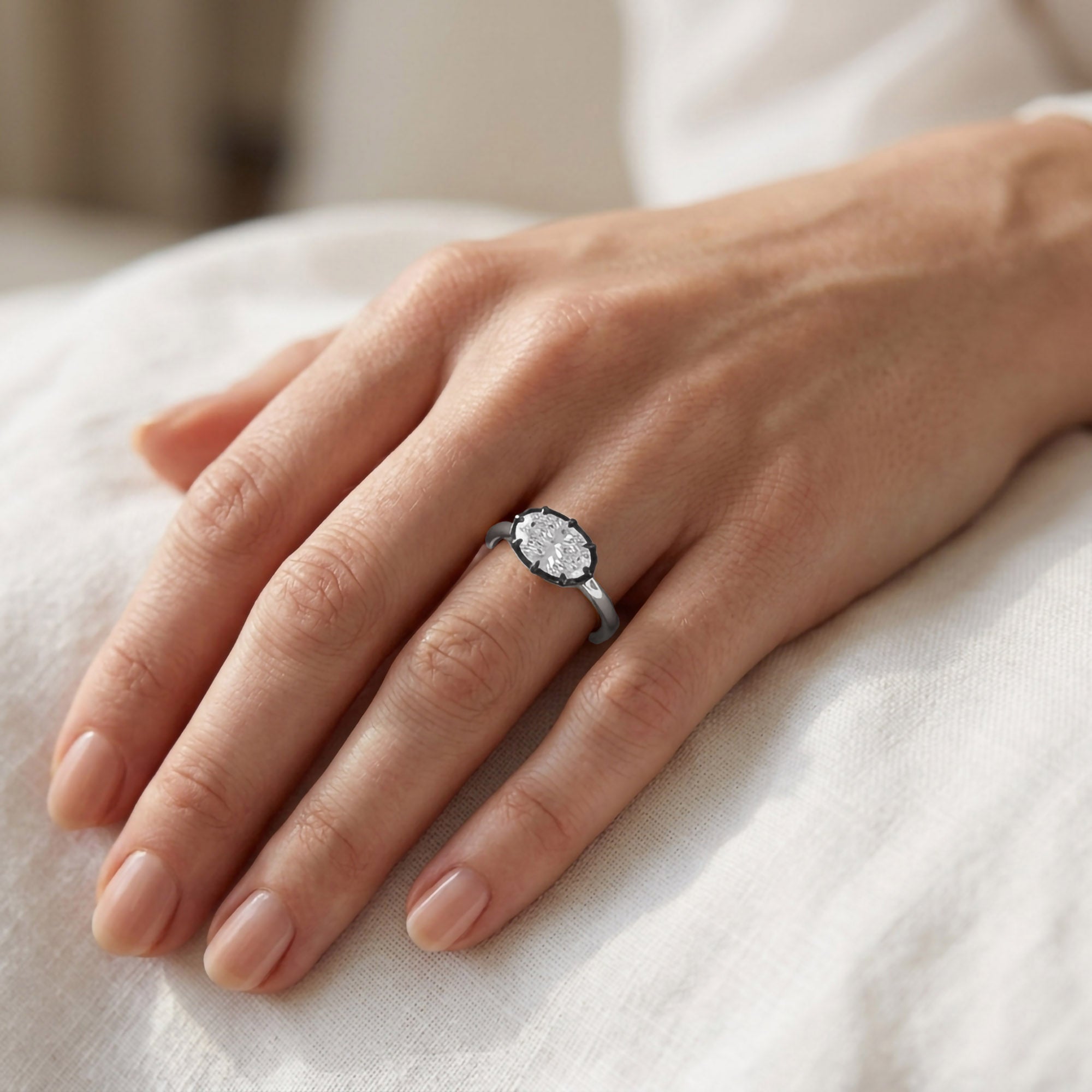 1.10 Carat Oval Cut Lab Grown Diamond Solitaire Engagement Ring
