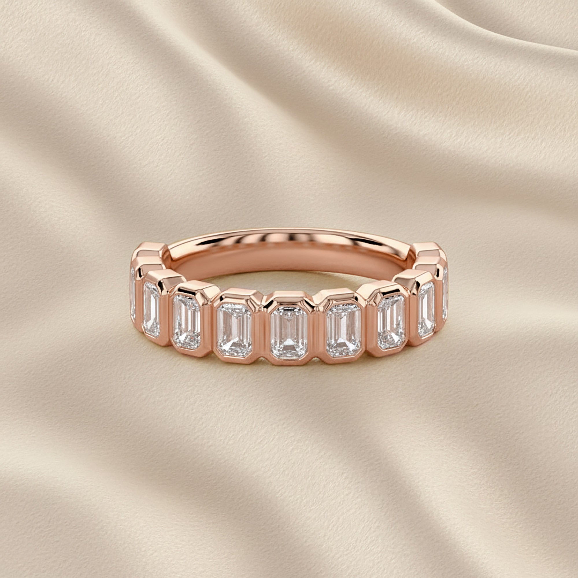 1.25 Carat Emerald Cut Lab Grown Diamond Half Eternity Ring