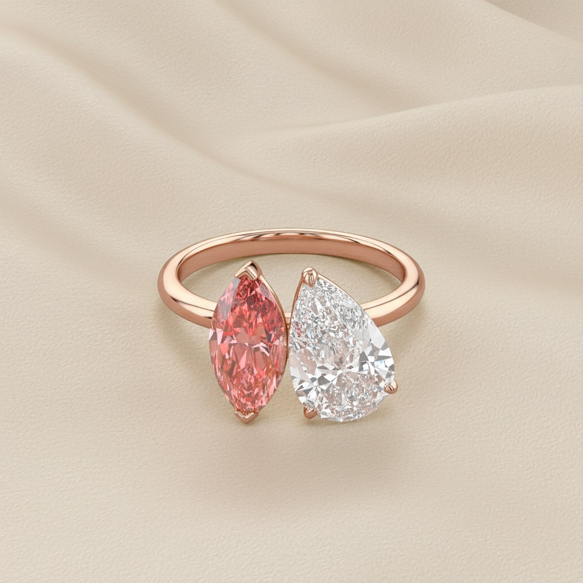 3.75 Carat Marquise and Pear Shape Lab Grown Diamond Engagement Ring