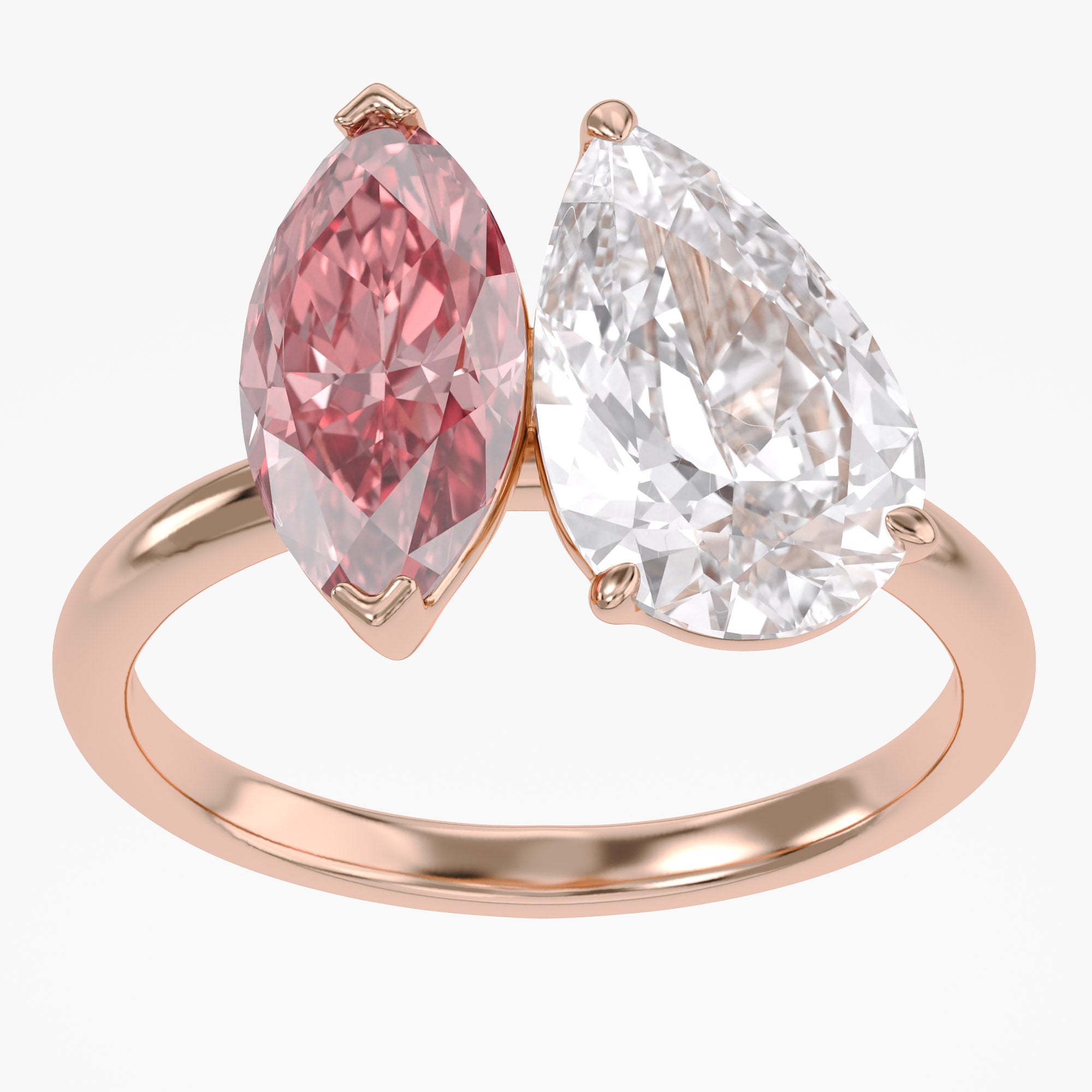 3.75 Carat Marquise and Pear Shape Lab Grown Diamond Engagement Ring