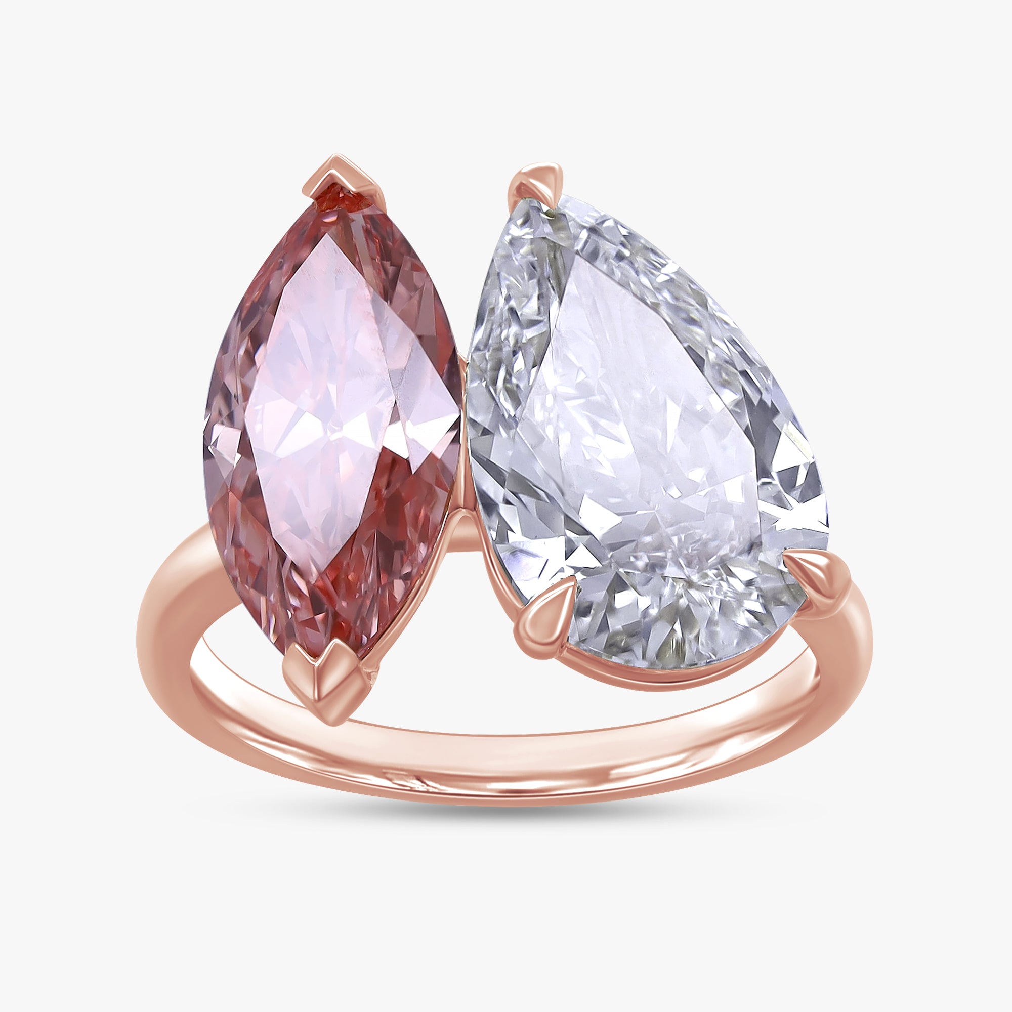 3.75 Carat Marquise and Pear Shape Lab Grown Diamond Engagement Ring