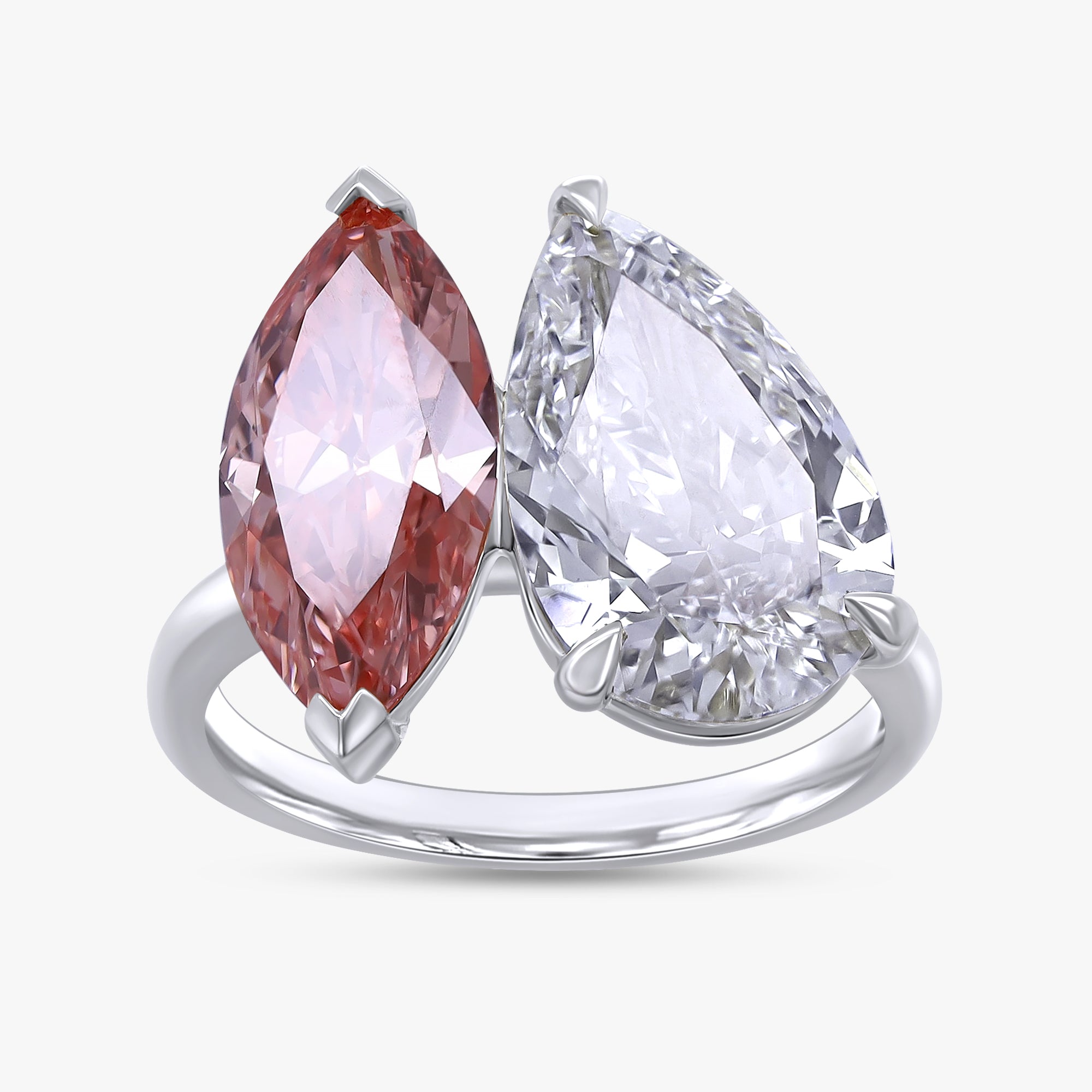 3.75 Carat Marquise and Pear Shape Lab Grown Diamond Engagement Ring