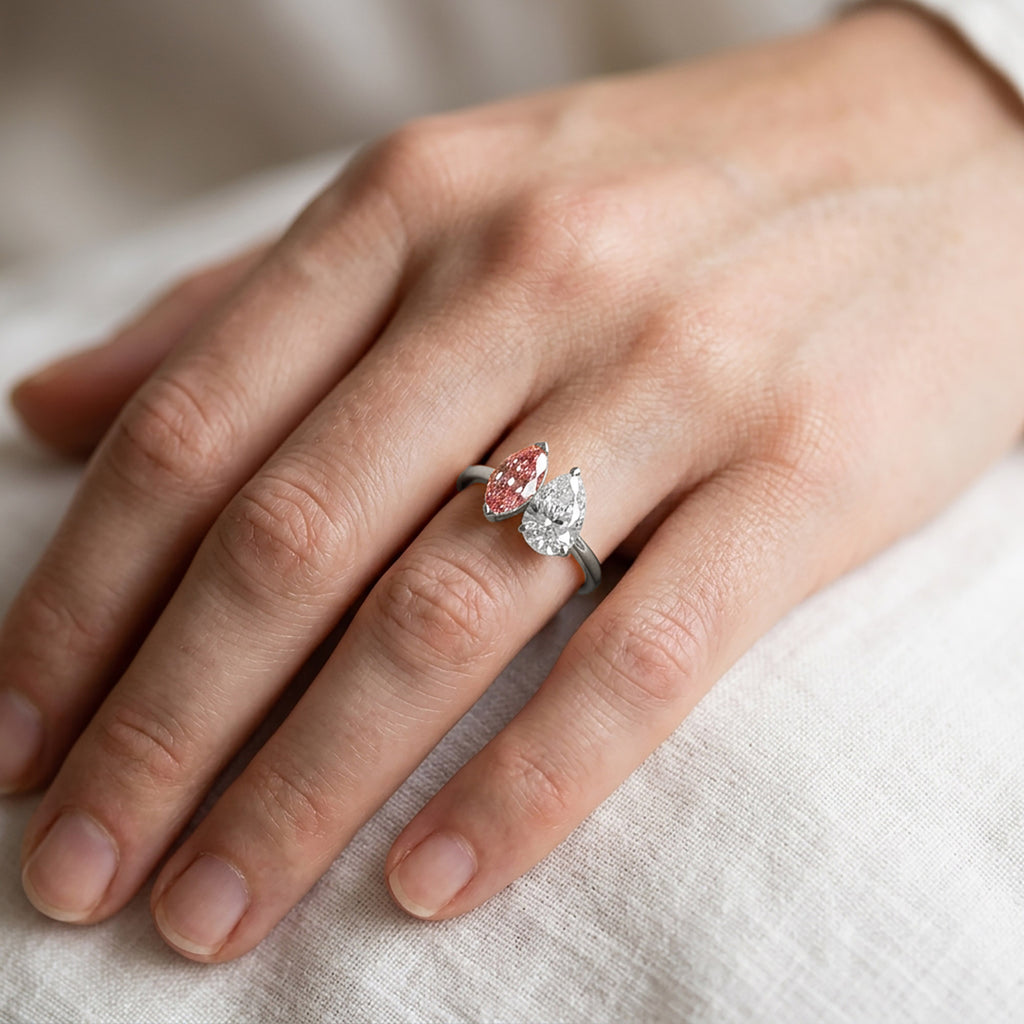 3.75 Carat Marquise and Pear Shape Lab Grown Diamond Engagement Ring