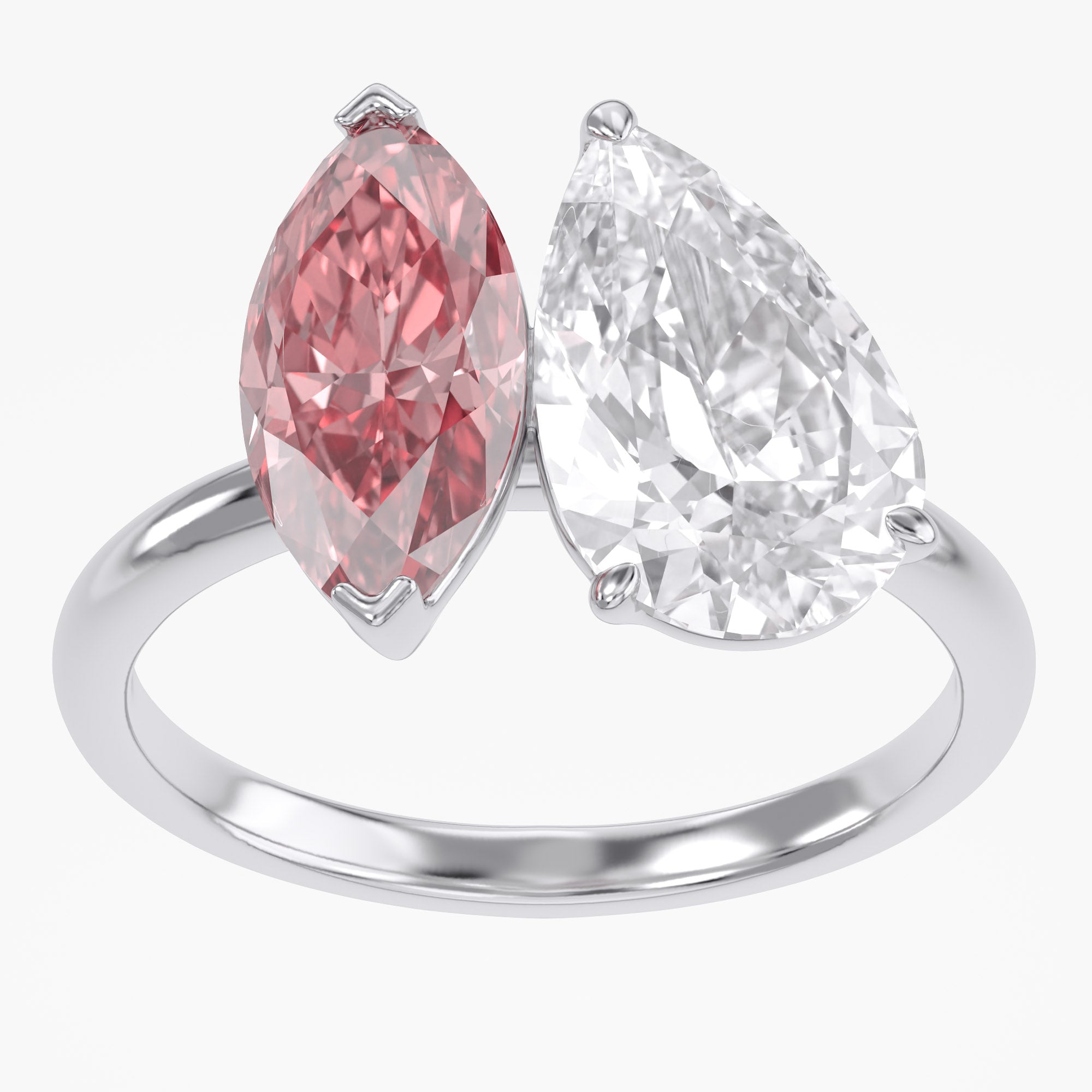 3.75 Carat Marquise and Pear Shape Lab Grown Diamond Engagement Ring
