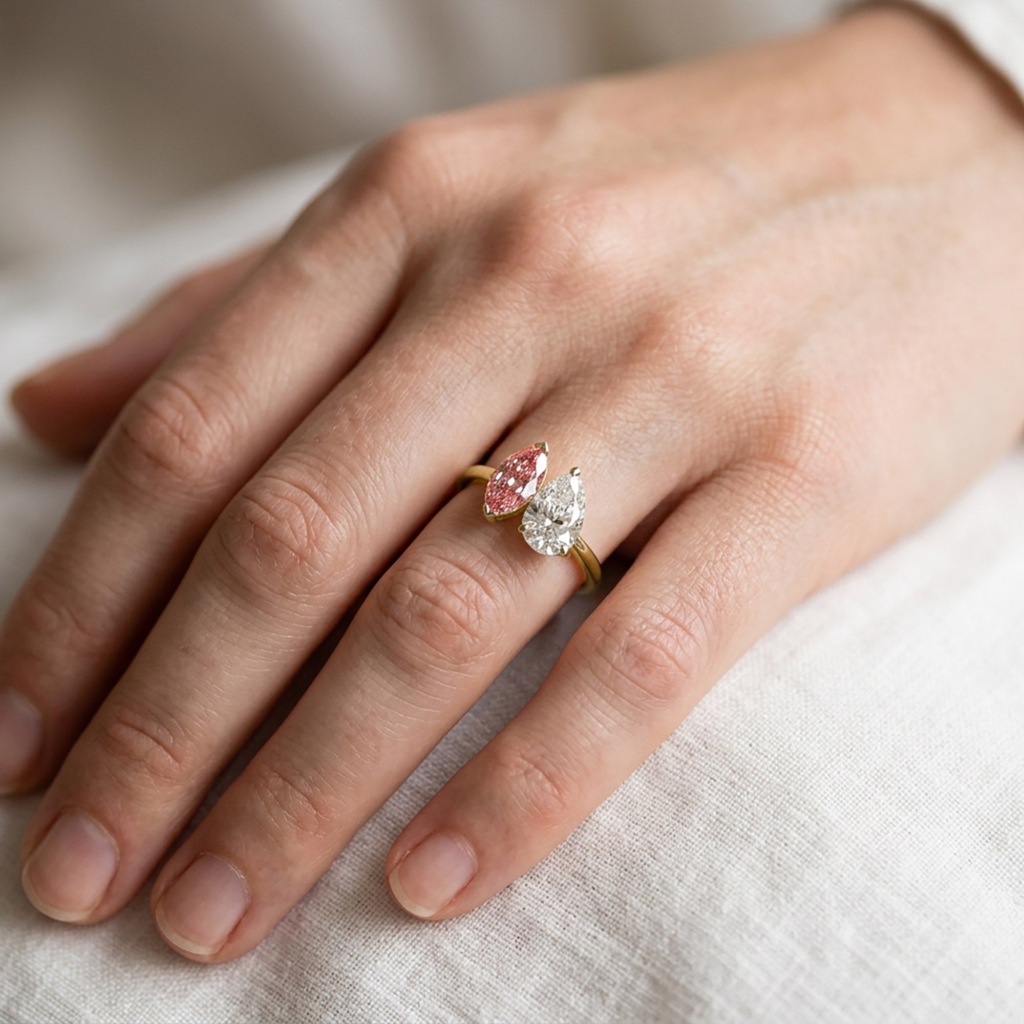 3.75 Carat Marquise and Pear Shape Lab Grown Diamond Engagement Ring