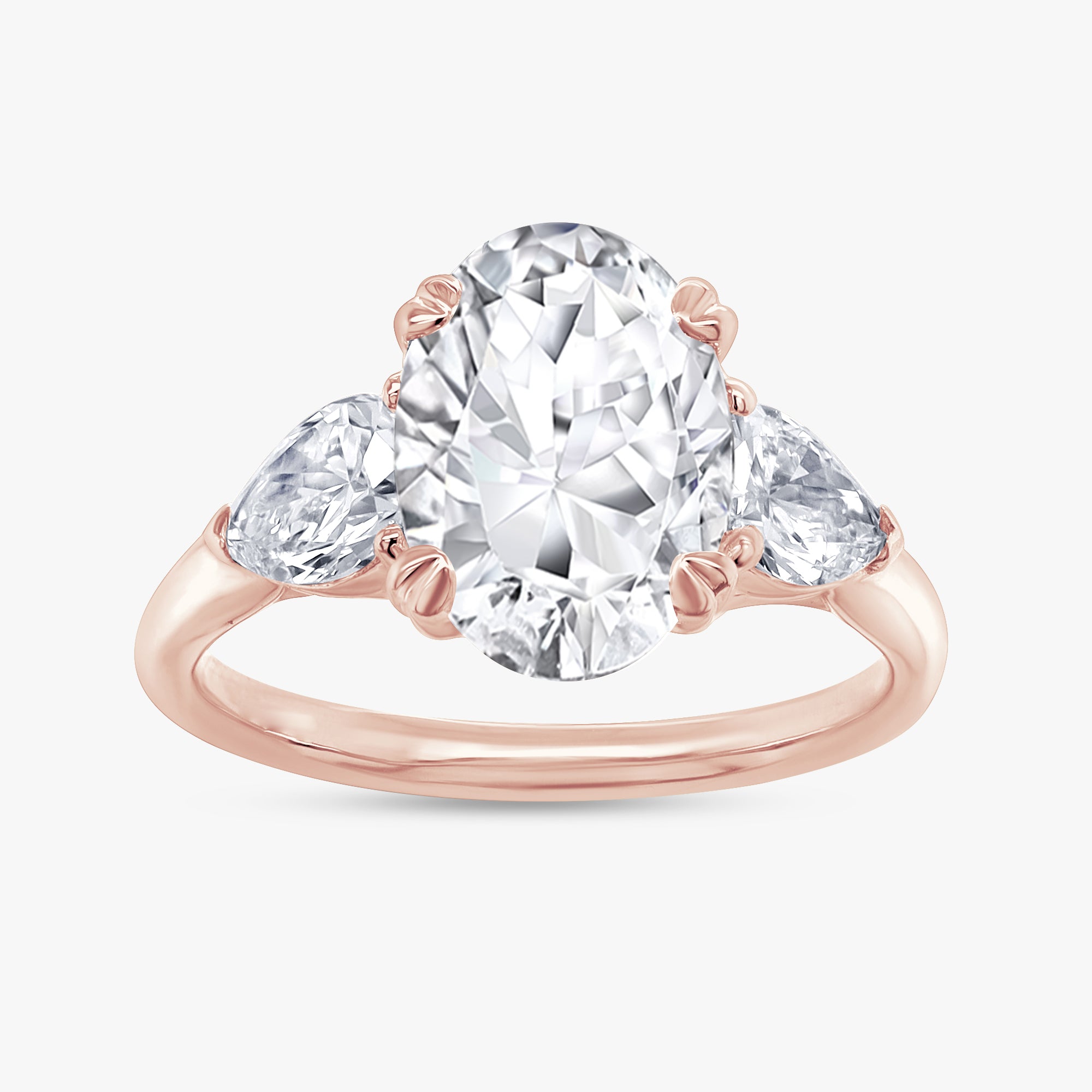 3.00 Carat Oval and Pear Lab Grown Diamond Three Stone Engagement Ring
