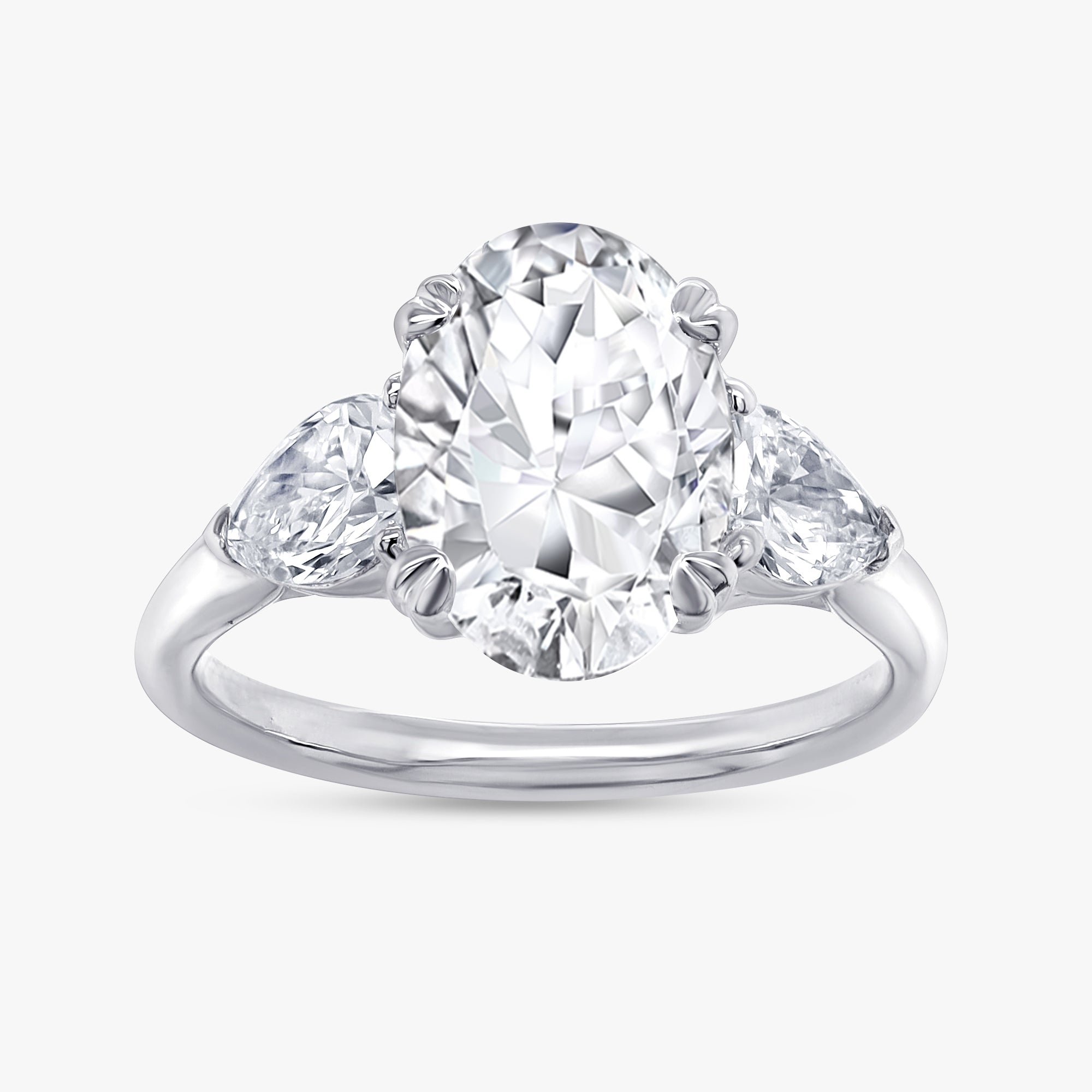 3.00 Carat Oval and Pear Lab Grown Diamond Three Stone Engagement Ring