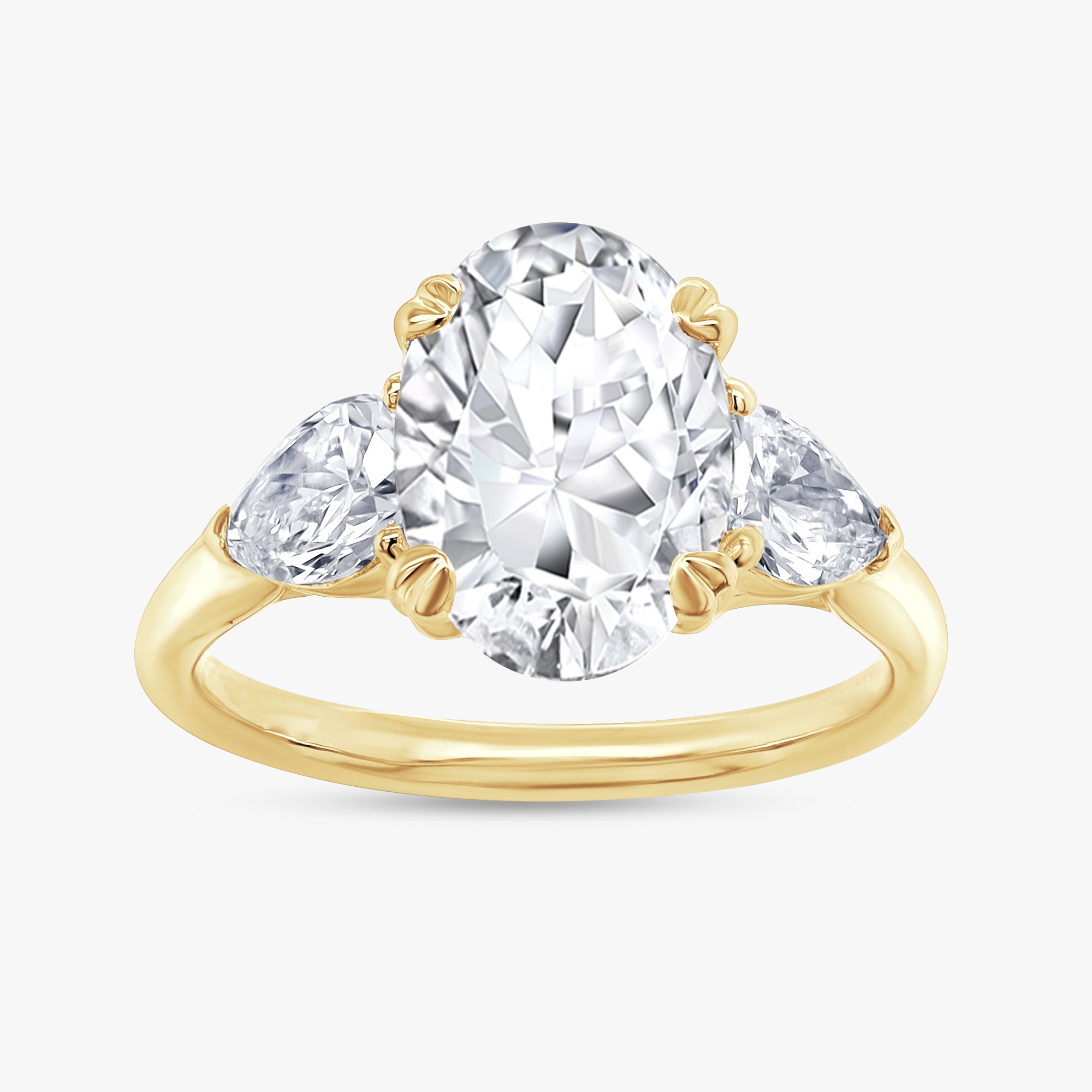 3.00 Carat Oval and Pear Lab Grown Diamond Three Stone Engagement Ring