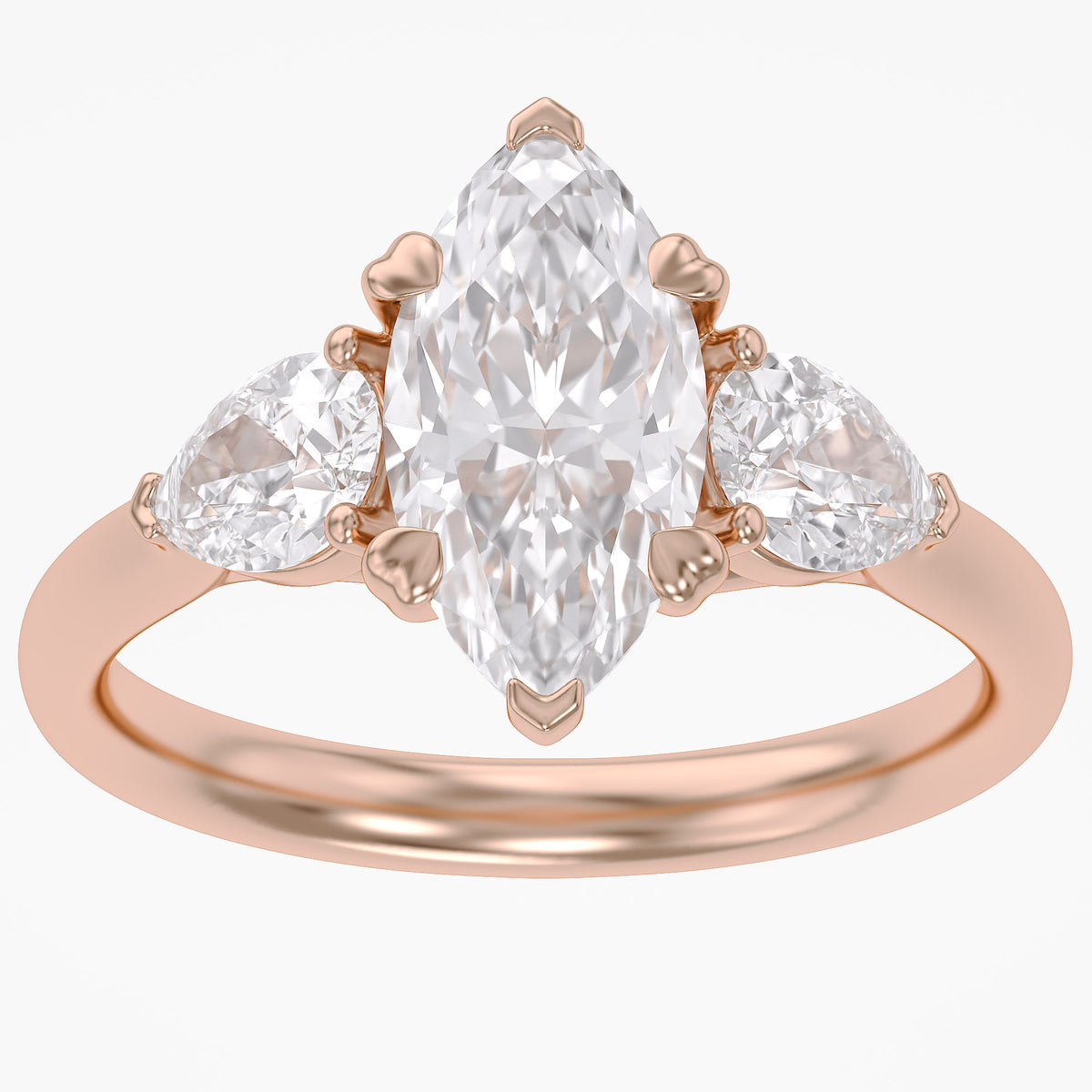 3.20 Carat Marquise and Pear Lab Grown Diamond Three Stone Ring