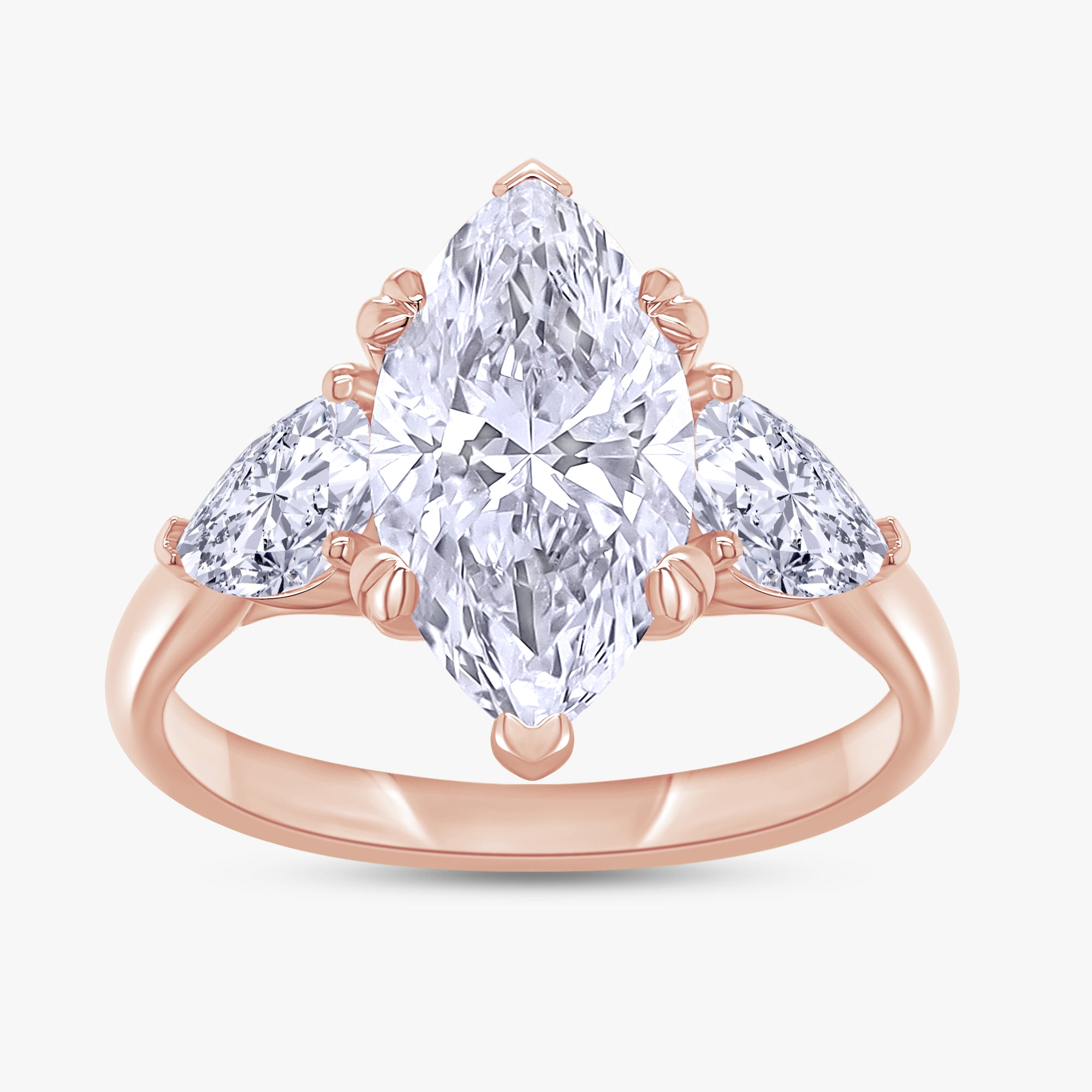 3.20 Carat Marquise and Pear Lab Grown Diamond Three Stone Ring