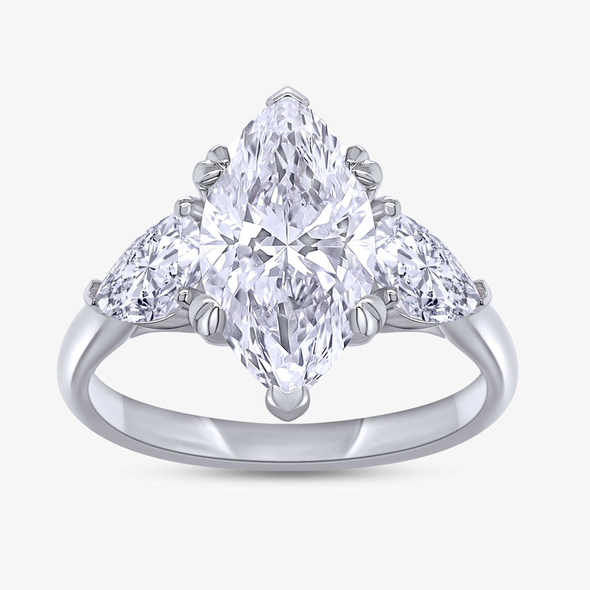 3.20 Carat Marquise and Pear Lab Grown Diamond Three Stone Ring