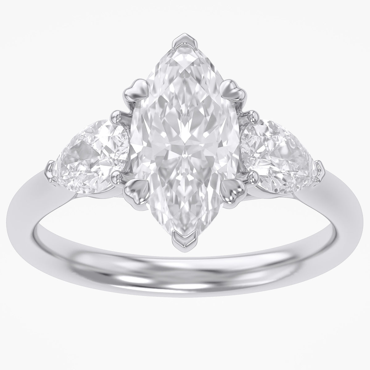 3.20 Carat Marquise and Pear Lab Grown Diamond Three Stone Ring
